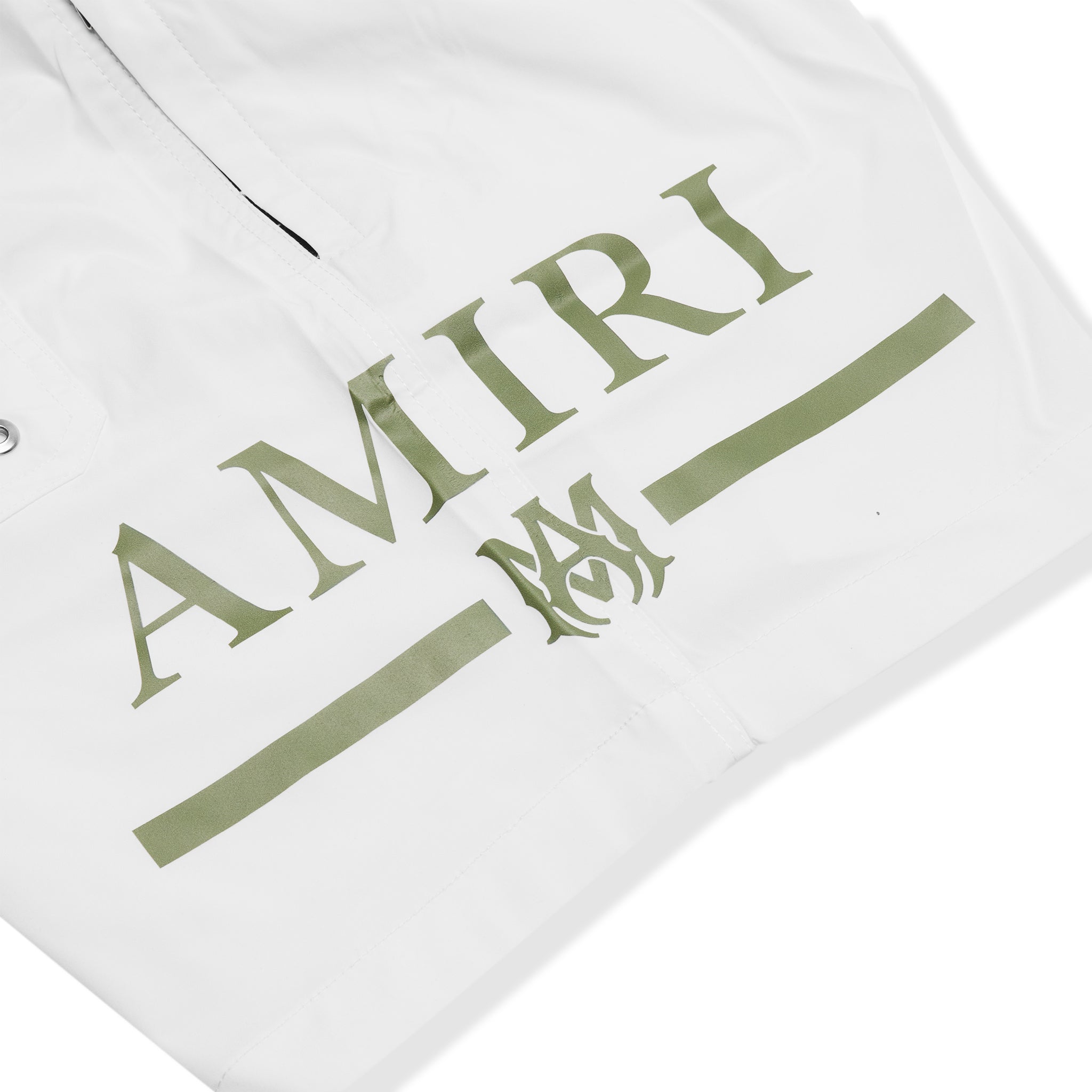 Logo view of Amiri Ma Bar Logo Swim Shorts White PF22MSB002-100