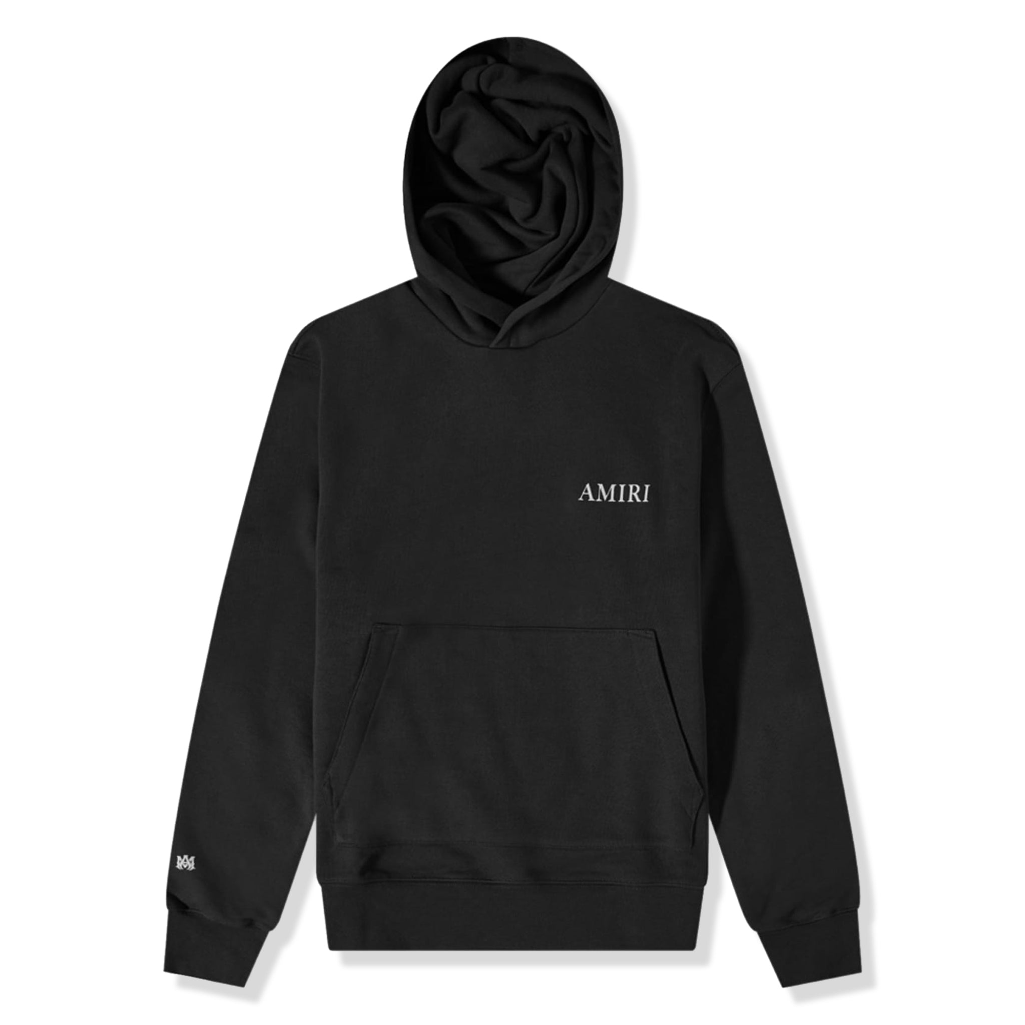 front view of amiri puff logo hoodie black aw22mjl011-001 