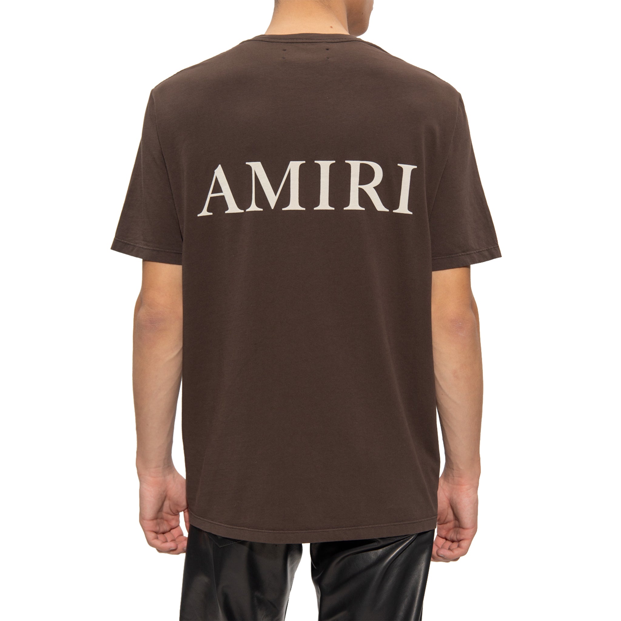 Back Model view of Amiri Puff Logo T Shirt Brown AW22MJL010-210