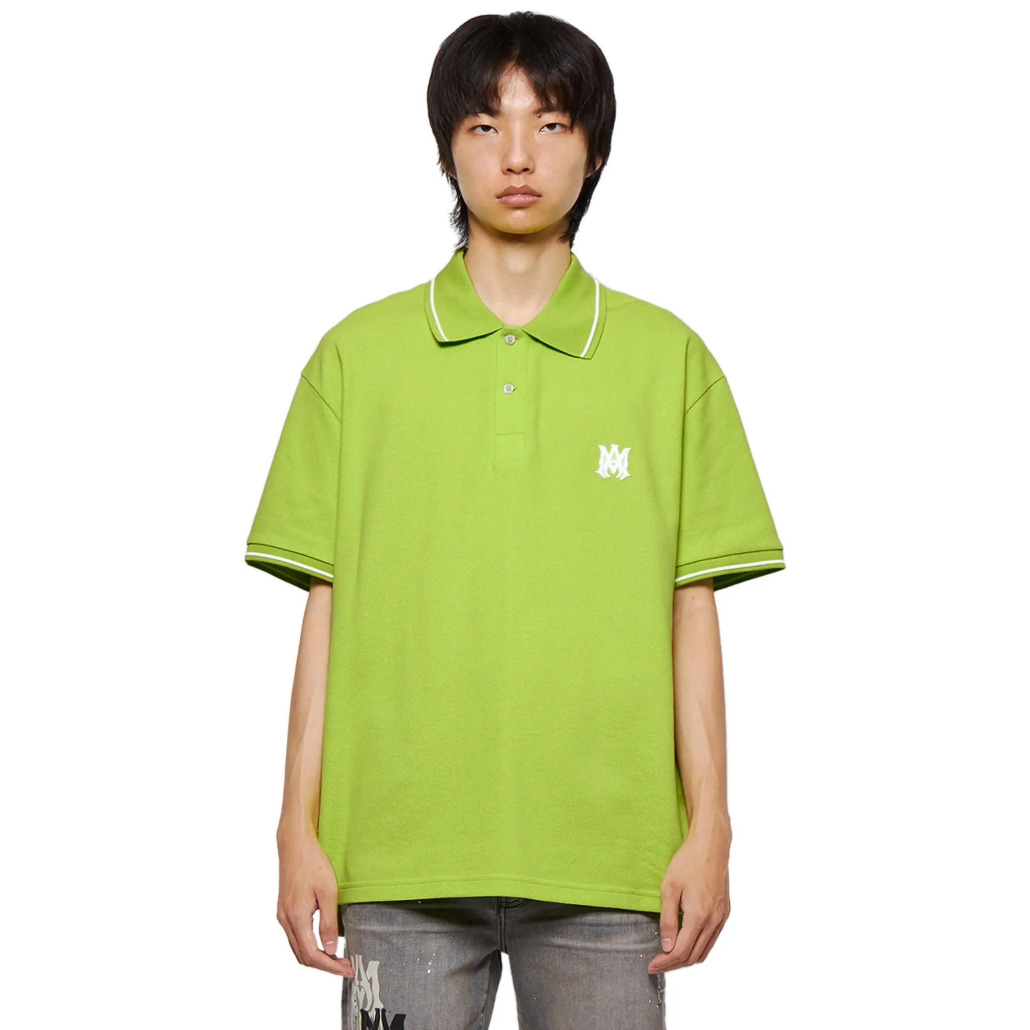 Detail view of Amiri Solid Short Sleeve Green Polo Shirt PF22MSS015-360