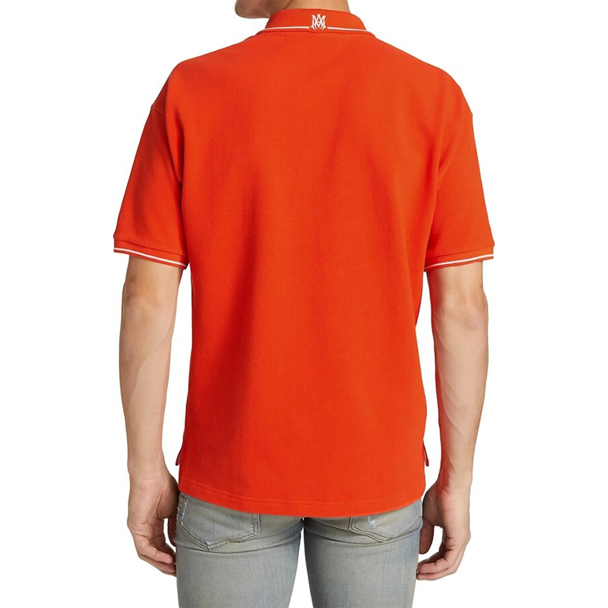 Back view of Amiri Solid Short Sleeve Orange Polo Shirt PF22MSS015-665