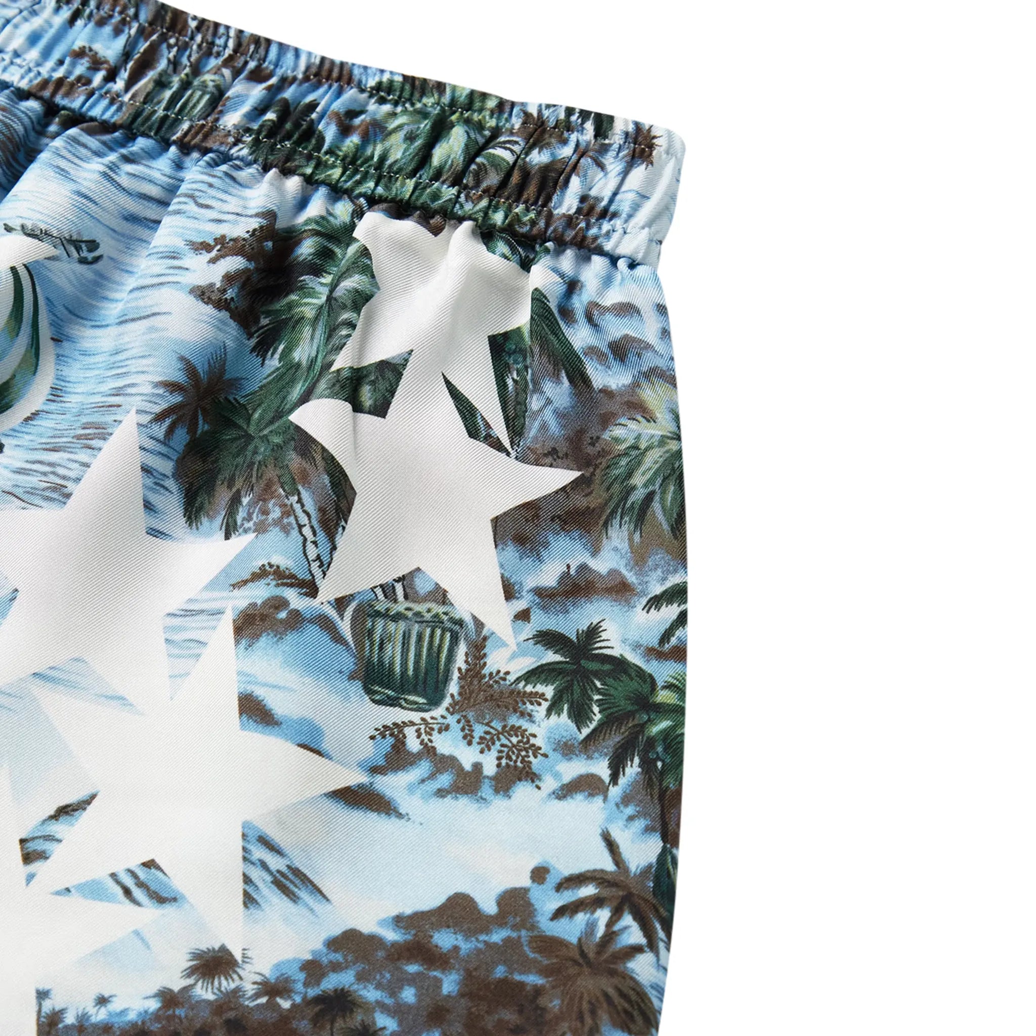 Detail view of Amiri Tropical Star Blue Swim Shorts PF22MSB025-450
