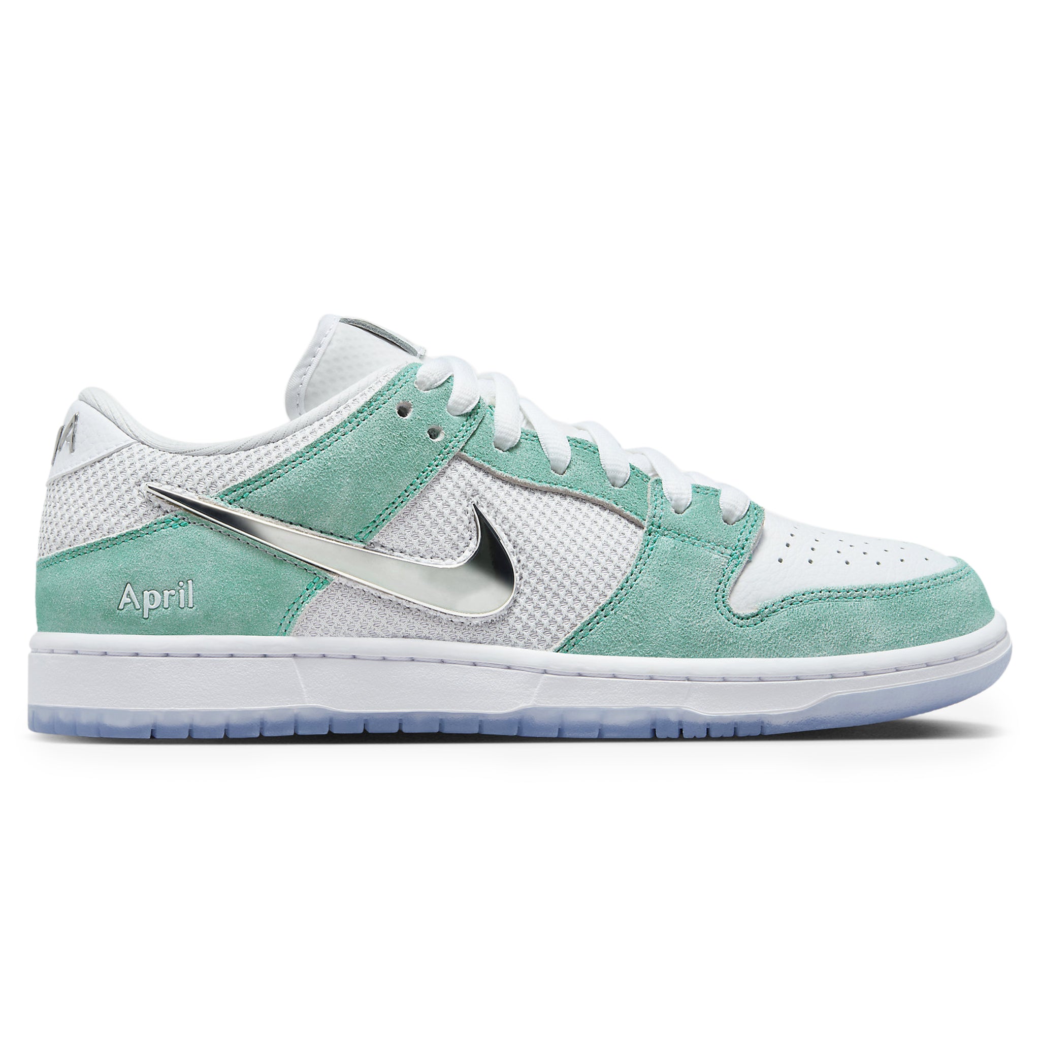 Side view of April Skateboards x Nike SB Dunk Low Turbo Green FD2562-400
