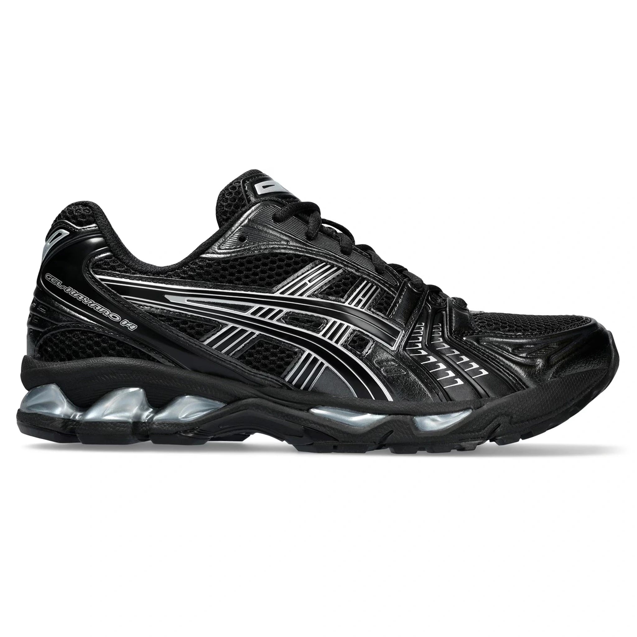 Side view of ASICS Gel-Kayano 14 Black Silver 1201A019-006