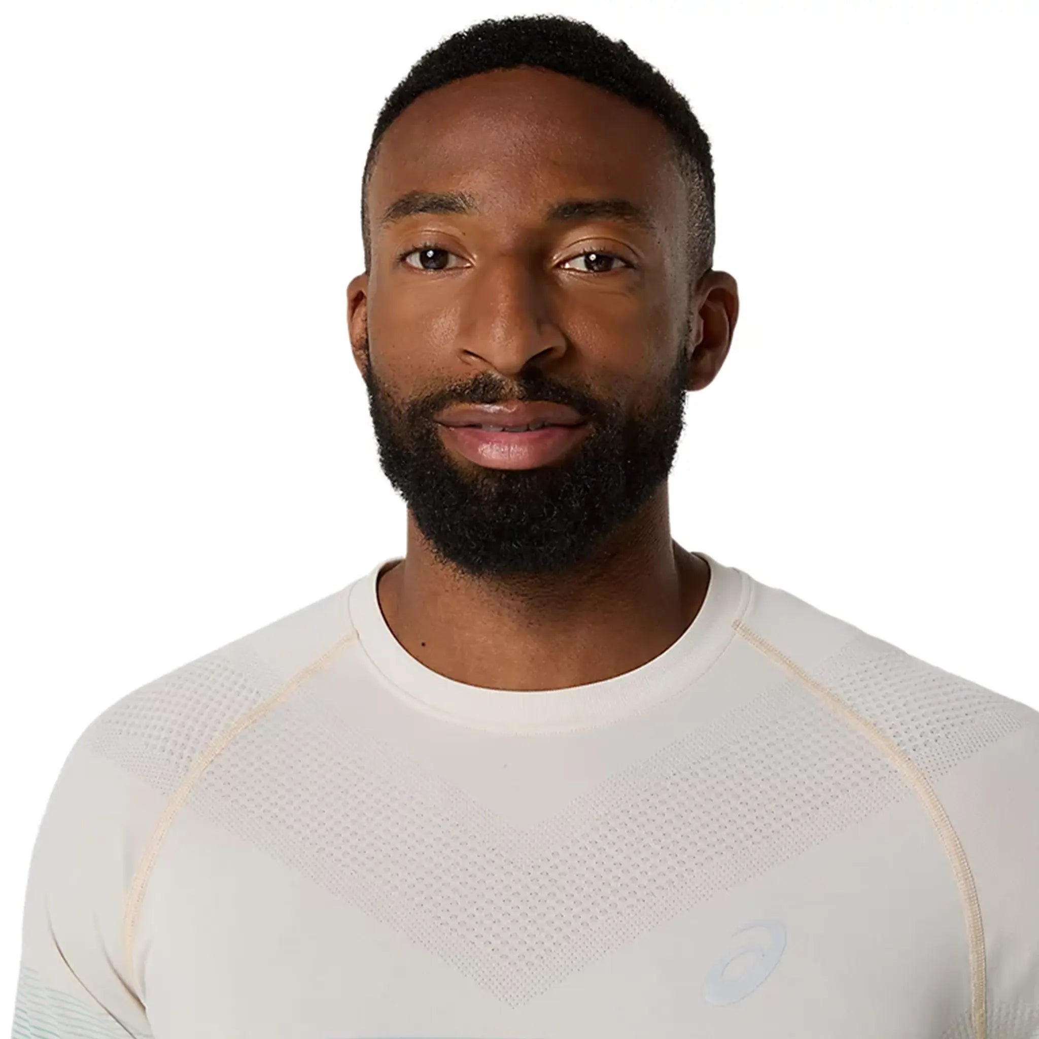 Detailed Neck View of ASICS Seamless L/S Birch Oasis Green T Shirt 2011C394_201