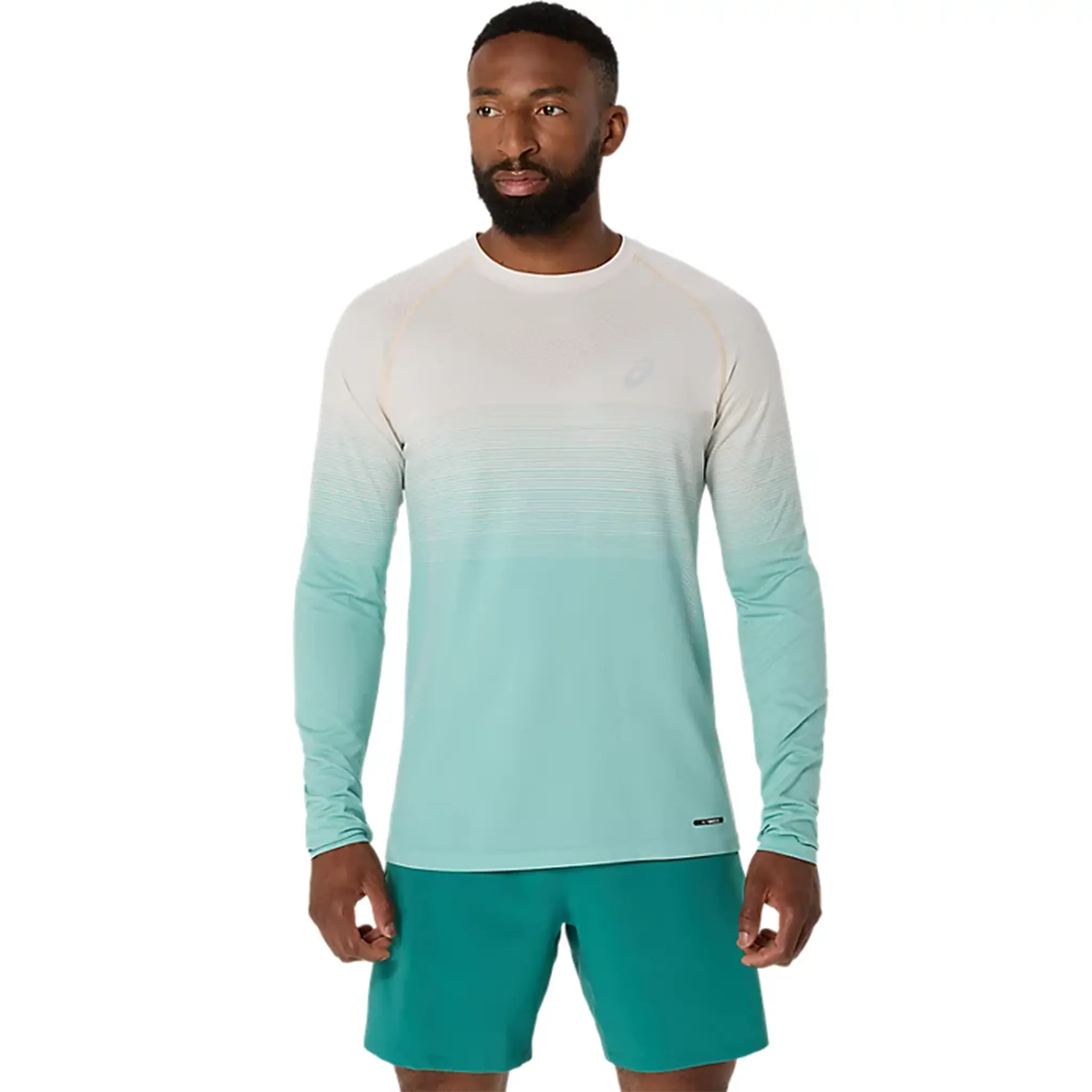 Front View of ASICS Seamless L/S Birch Oasis Green T Shirt 2011C394_201