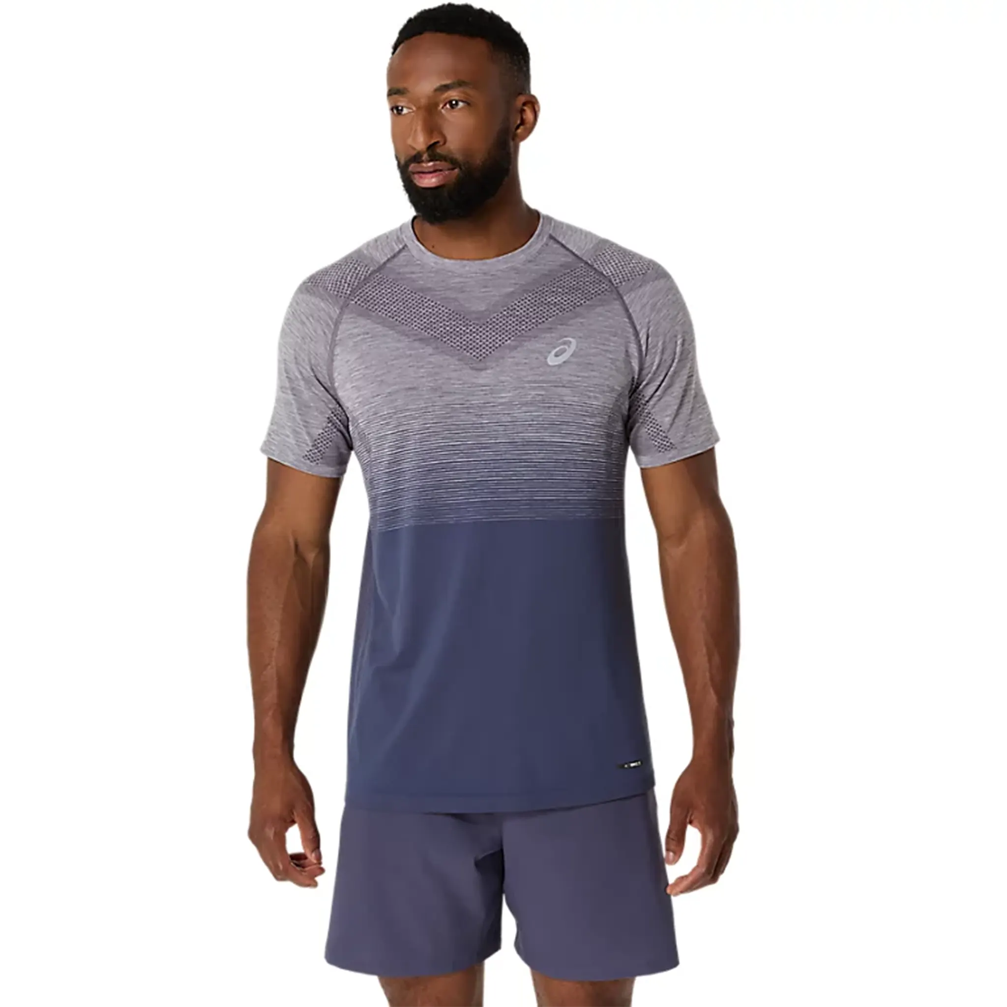 Front View of Asics Seamless Men’s Lavender Grey T Shirt 2011C398-501