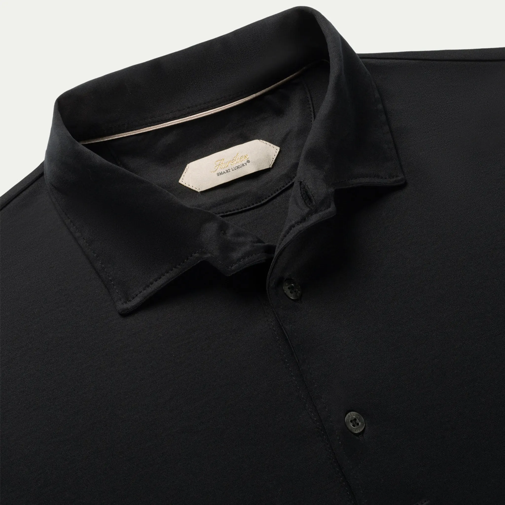Detailed Front View of Aurélien Aur1 Black Polo Shirt AUR1POLOBLACK