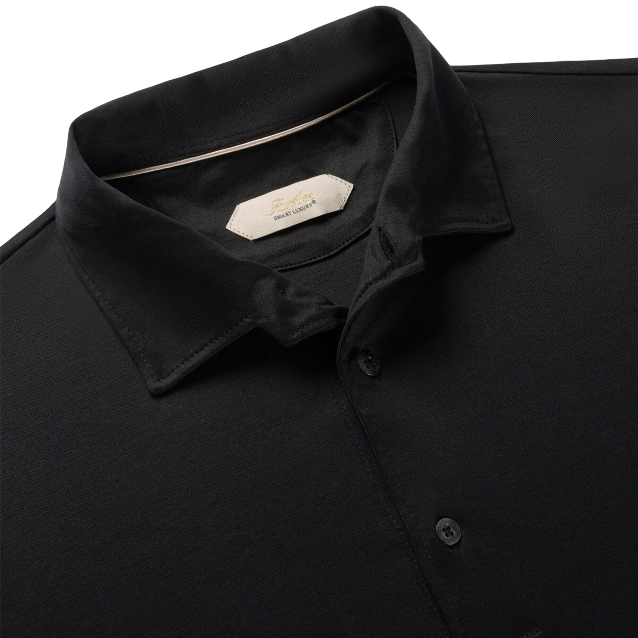 Detailed Neck View of Aurélien Aur1 L/S Black Polo Shirt AUR1LSPOLOBLACK
