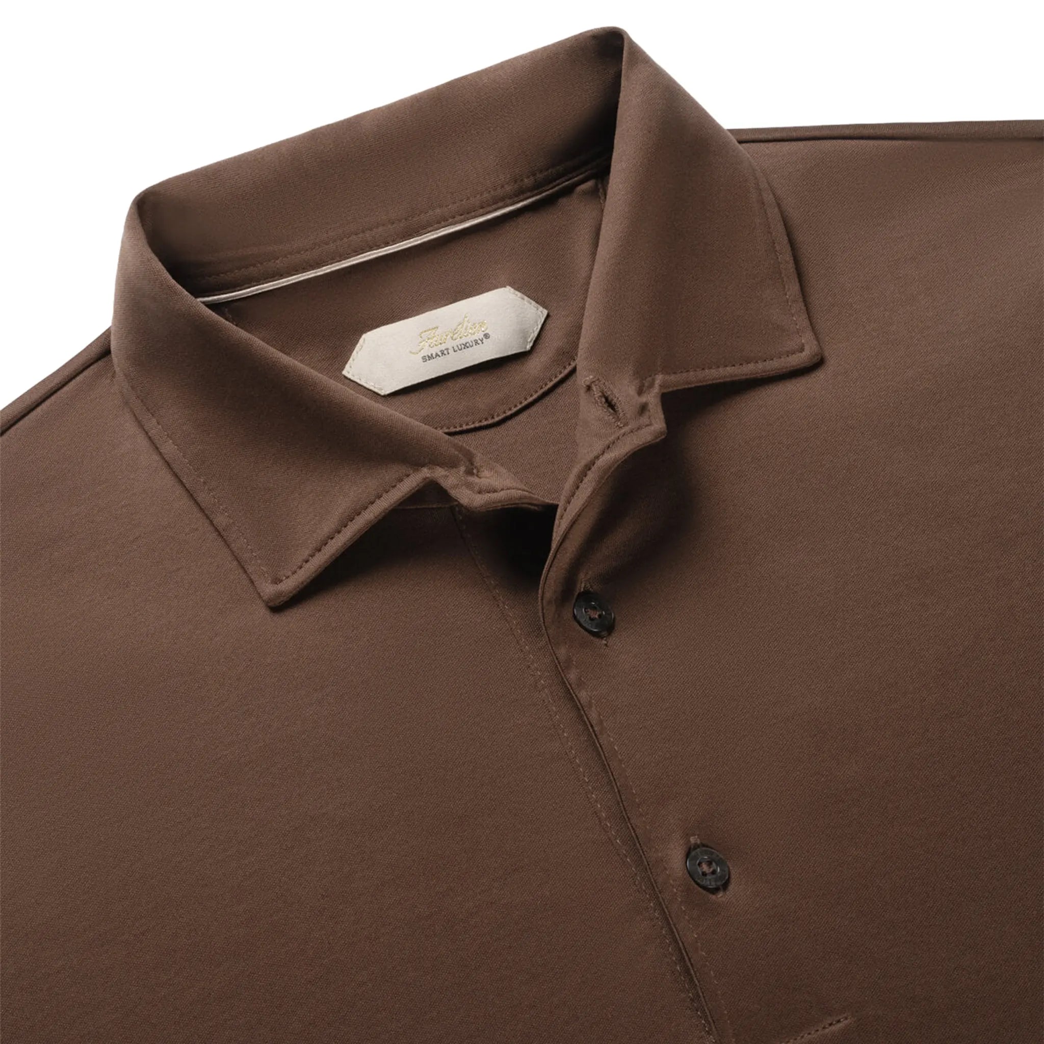 Detailed Neck View of Aurélien Aur1 L/S Chocolate Polo Shirt AUR1LSPOLOCHOCOLATE