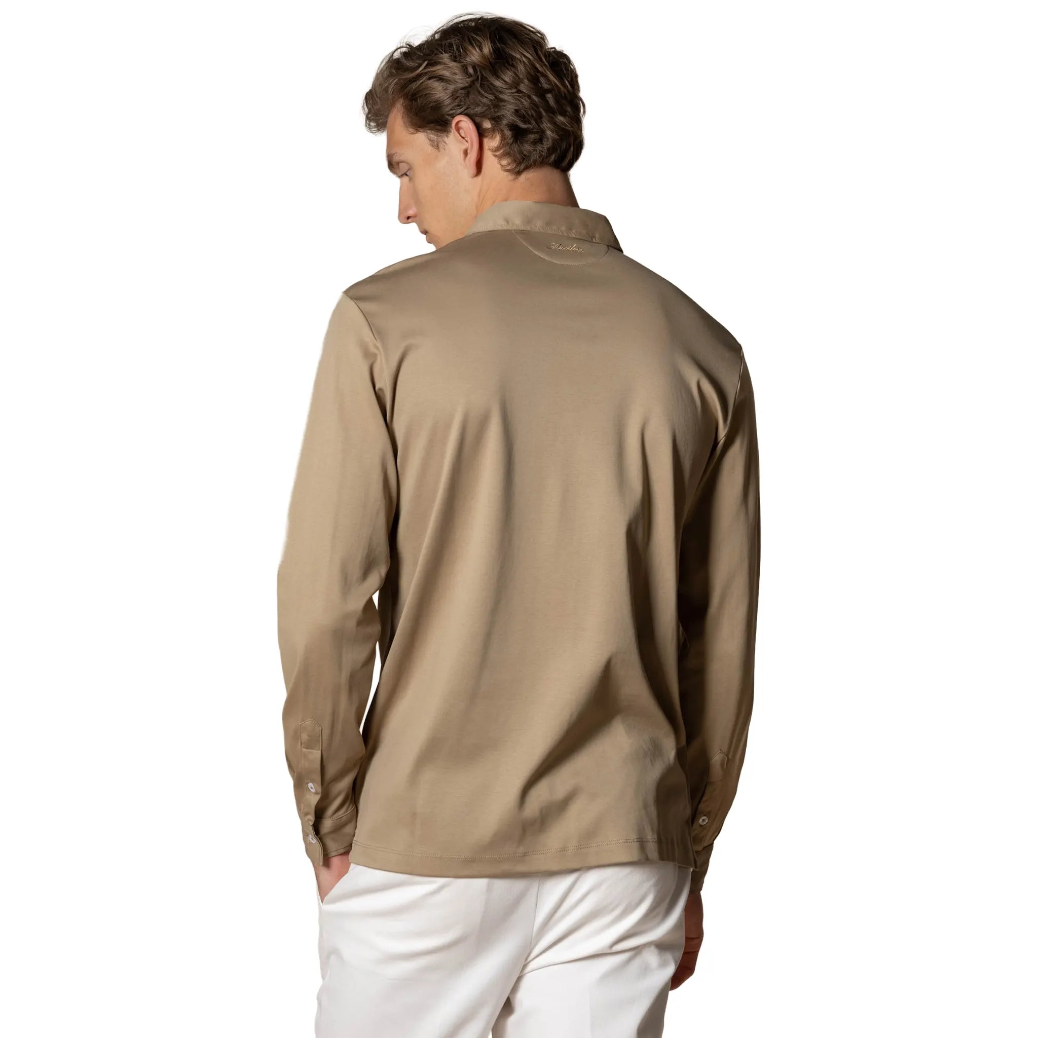 Back View of Aurélien Aur1  L/S Dark Taupe Polo Shirt