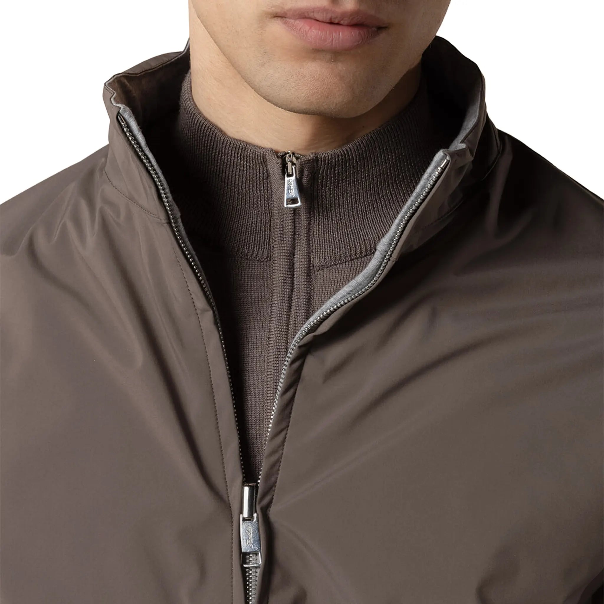 Detailed Front View of Aurélien Reversible Ash Grey Resort Jacket