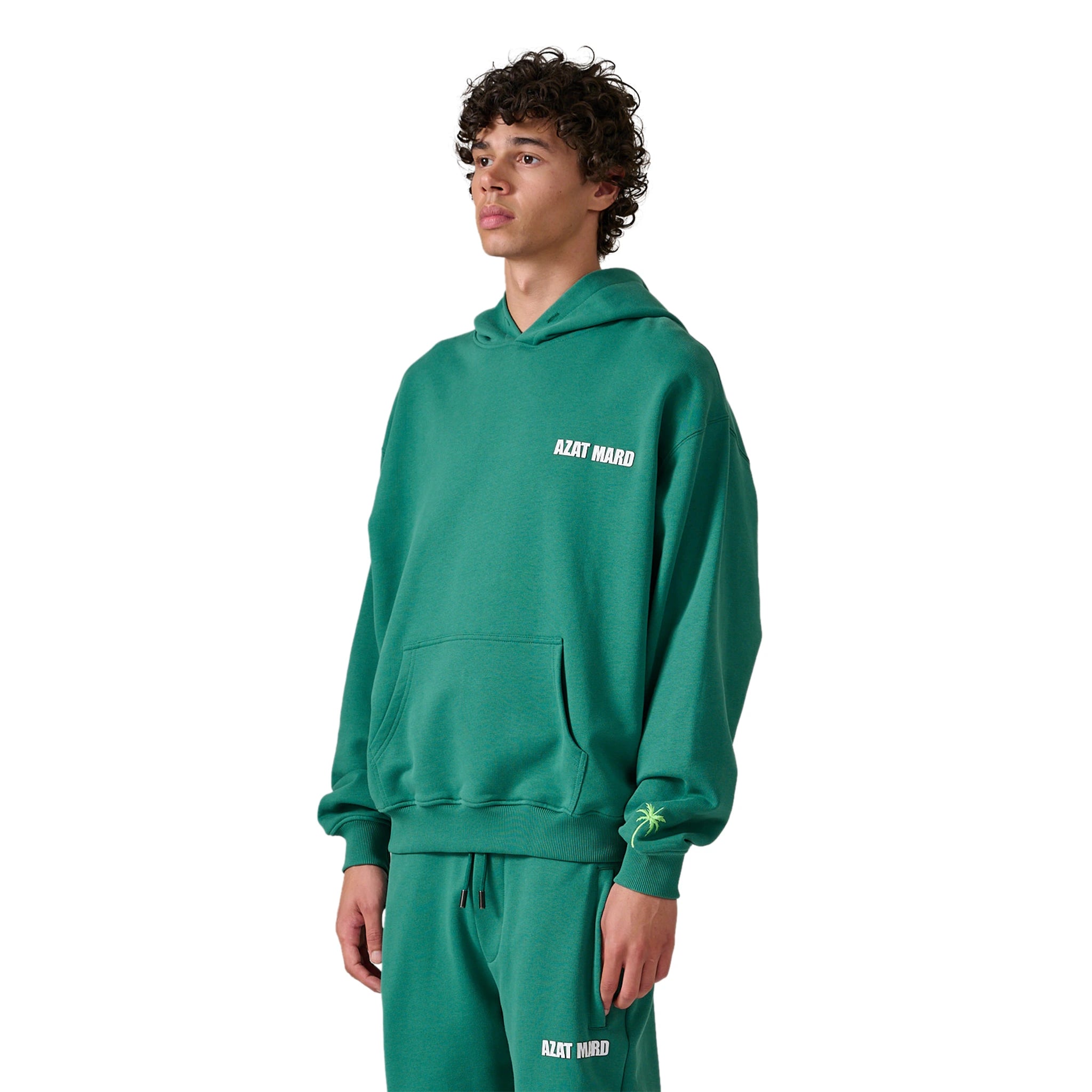 Model Side view of Azat Mard Country Club Green Hoodie SS23019