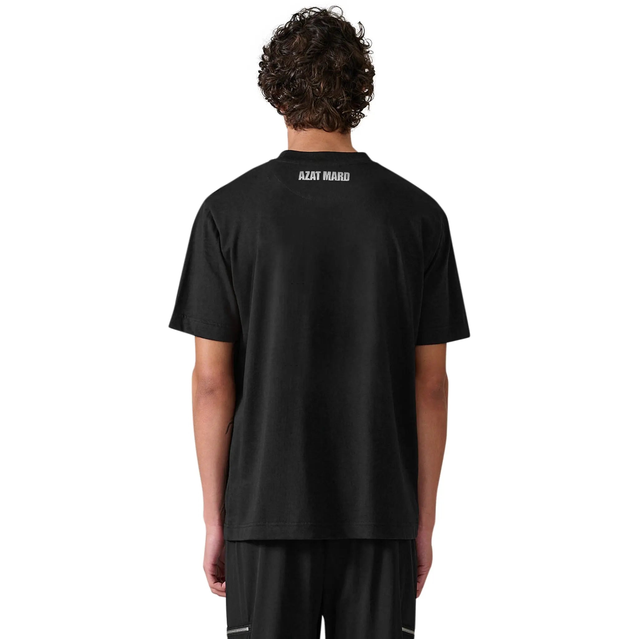 Model back view of Azat Mard Lovers Club T Shirt Black