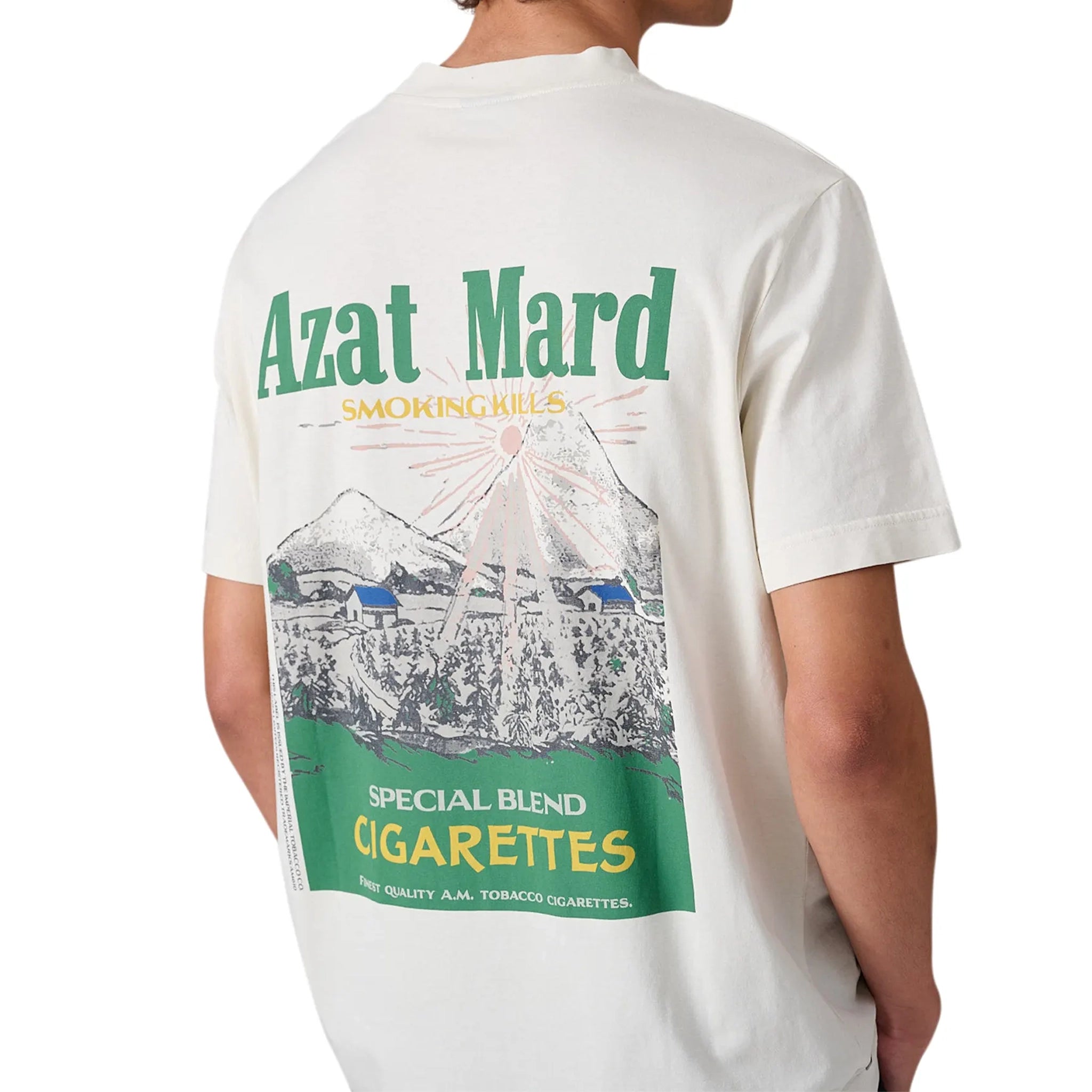 Model back logo view of Azat Mard Special Blends T Shirt White SS22079