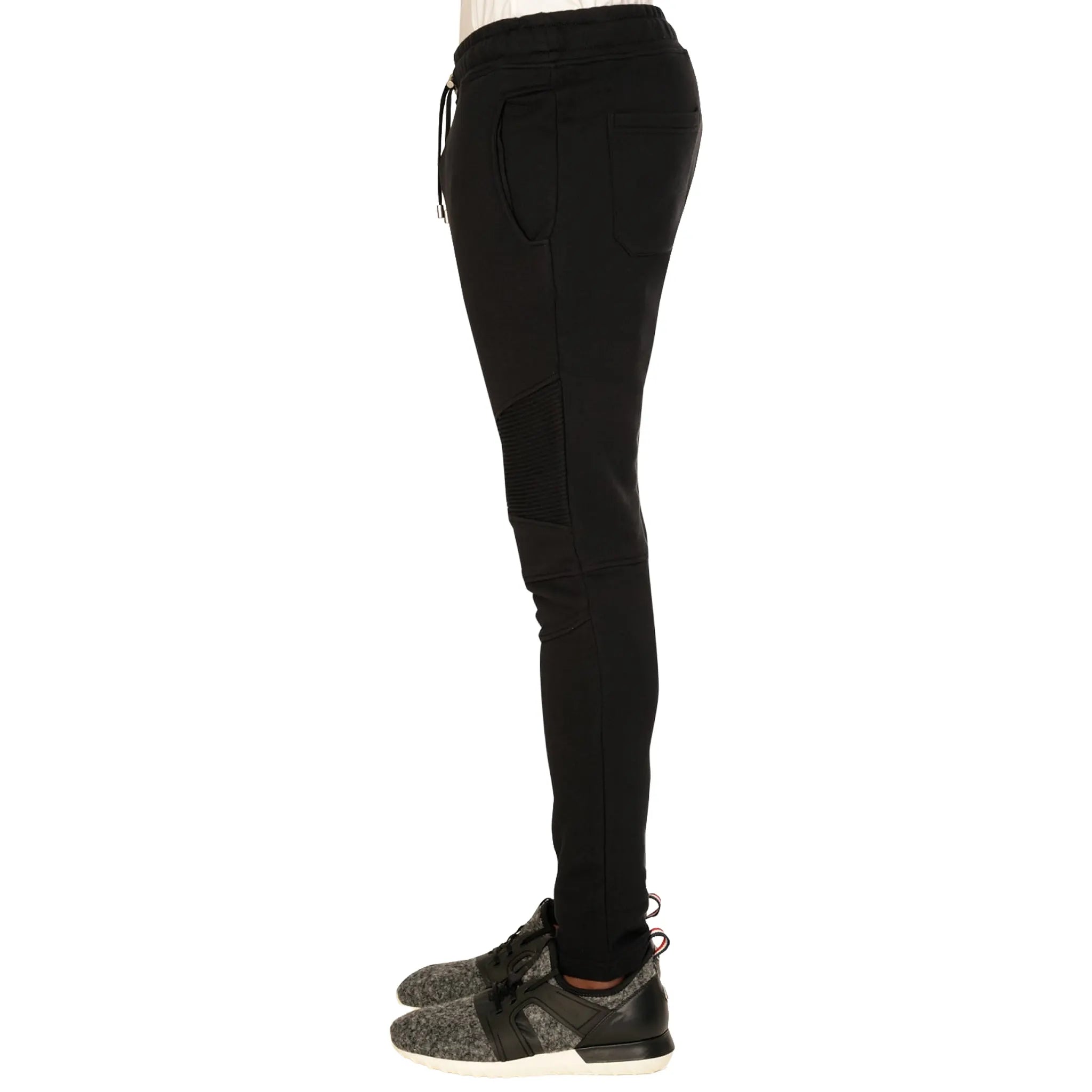 Side View of Balmain Paris Cuffed Biker Black Sweatpants