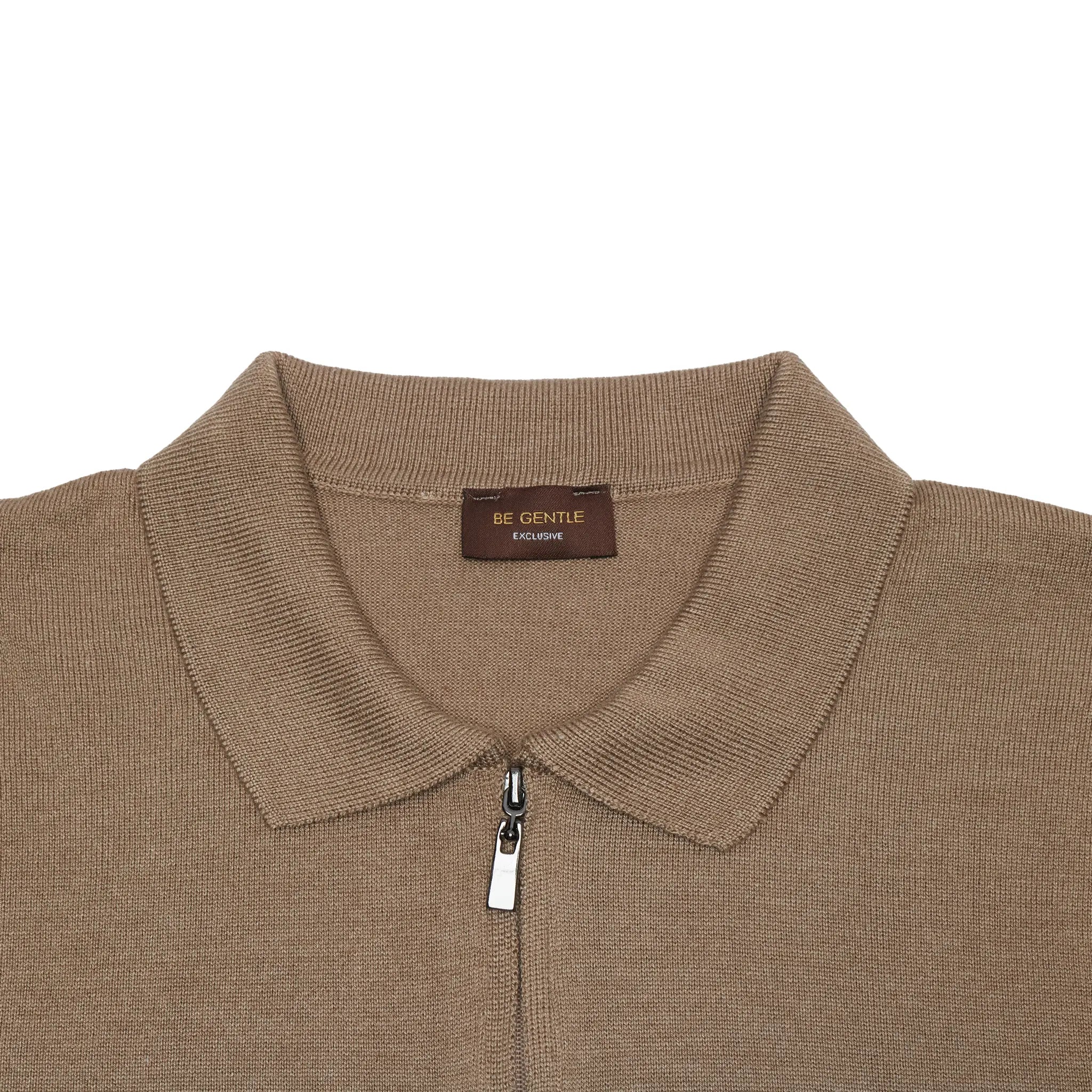 Detailed View of Be Gentle Half Zip Beige Polo Shirt