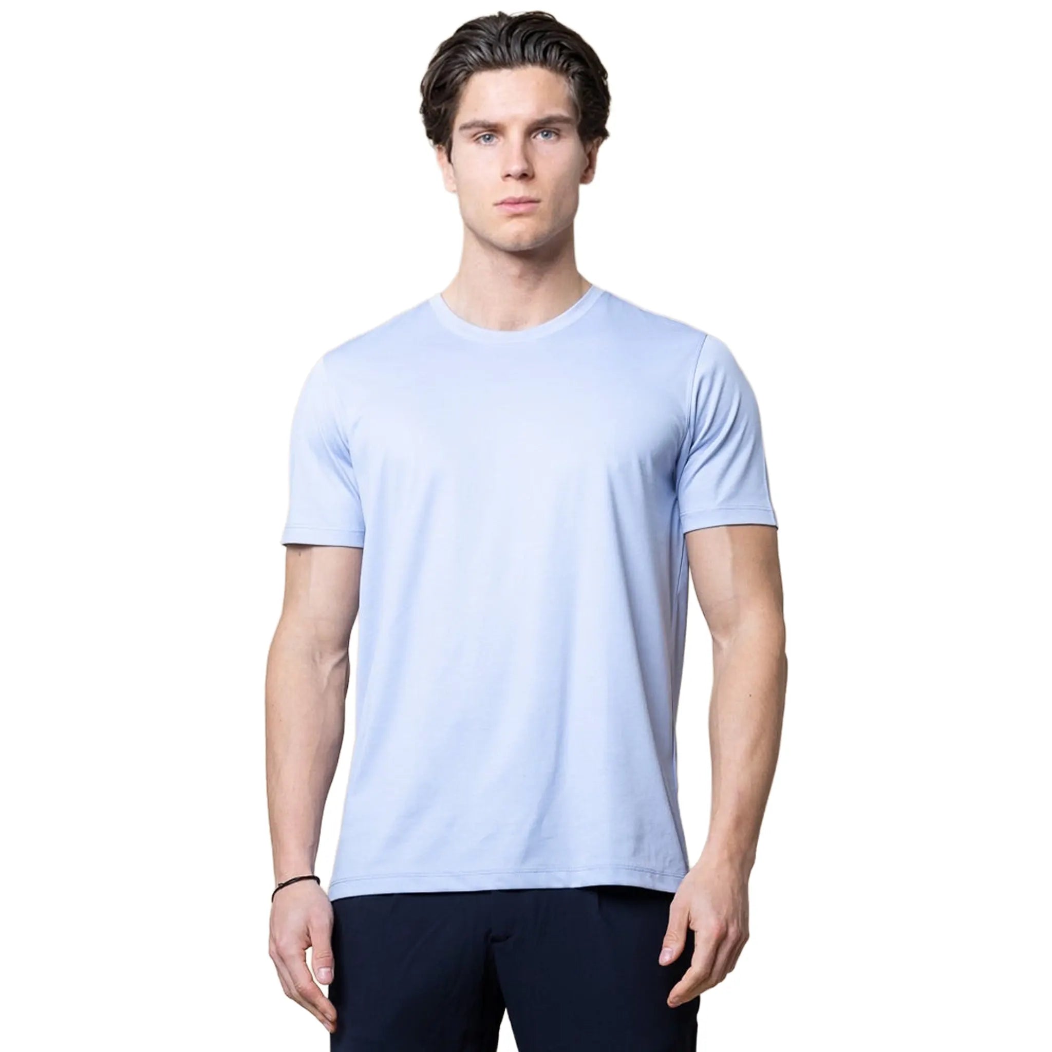 Front View of Be Gentle Mercerised Shine Luxury Ice Blue T-Shirt