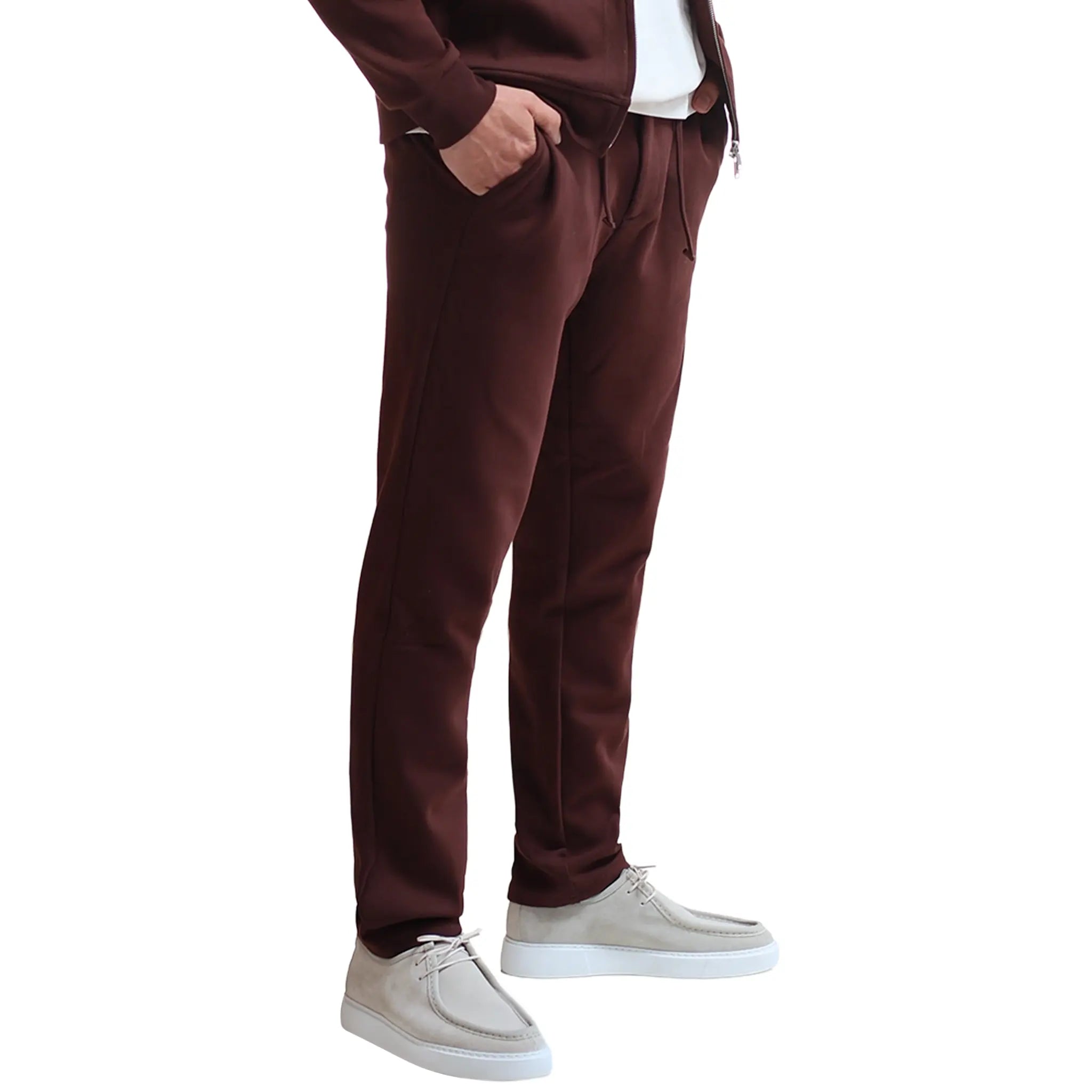Front Side View of Be Gentle Sunday Essentials Dark Brown Sweatpants