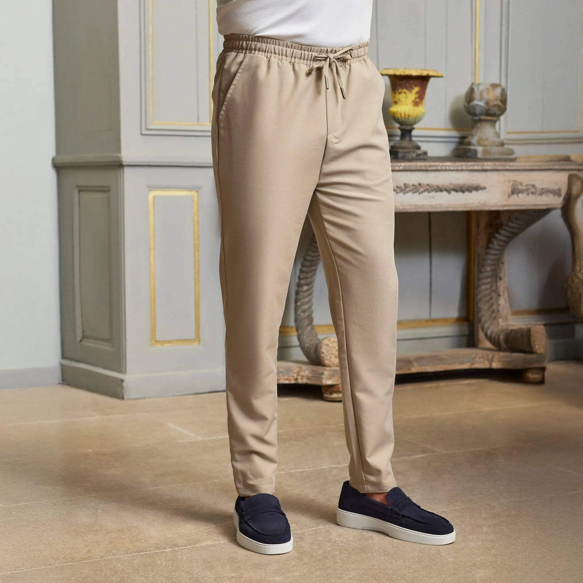 Front Side View of Belier 365 Lightweight Beige Trousers BM126BGE