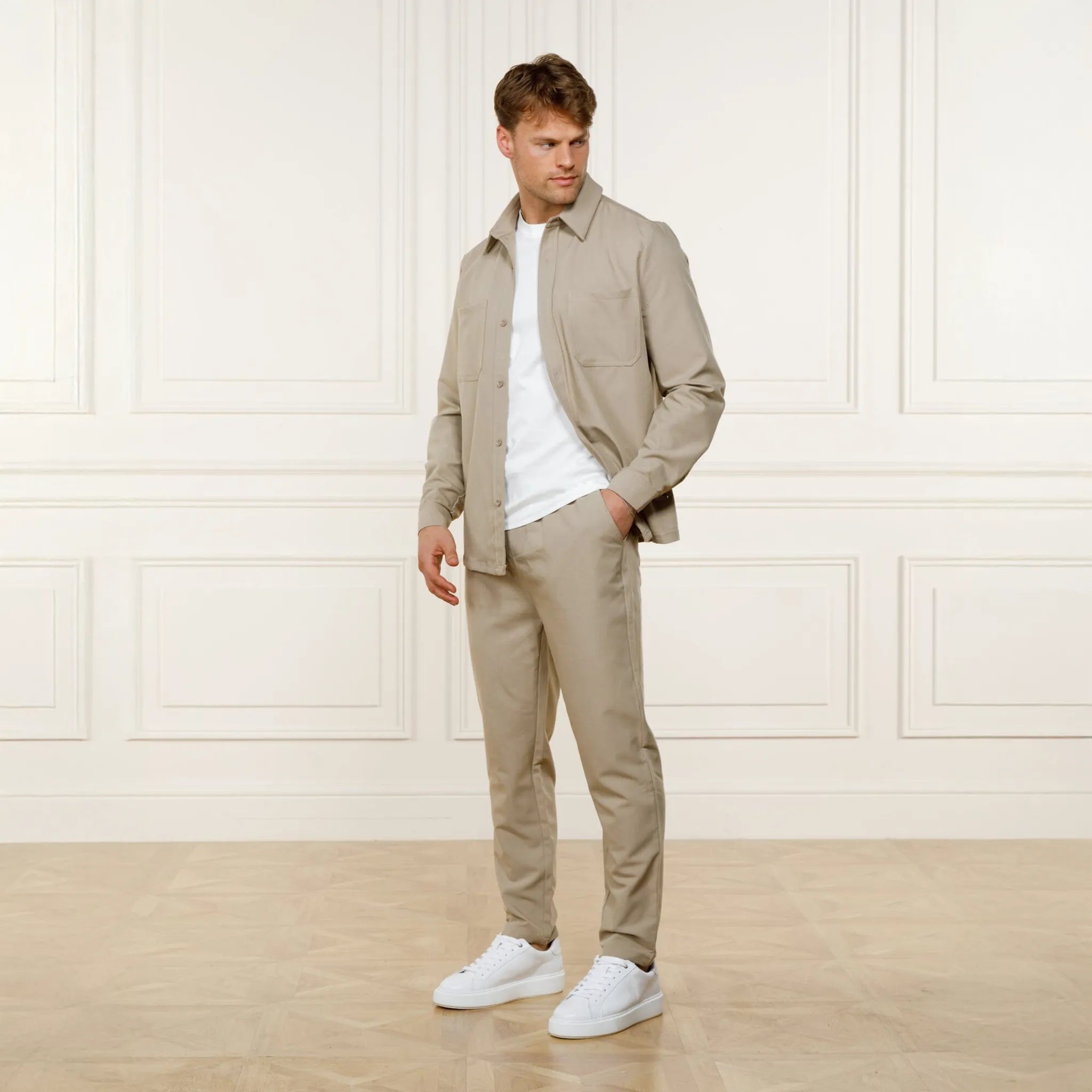 Model View of Belier 365 Lightweight Beige Trousers BM126BGE