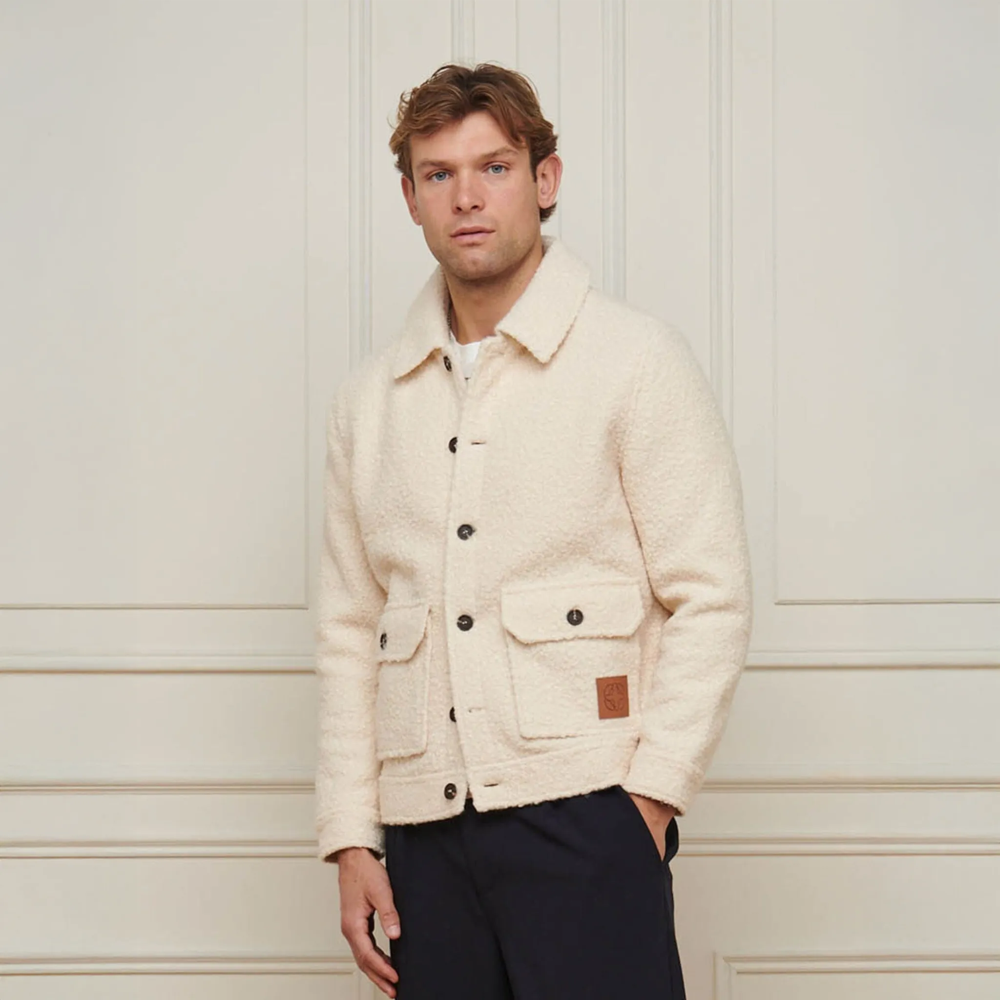 Front View of Belier Boucle Ecru Wool Jacket BM390ECR