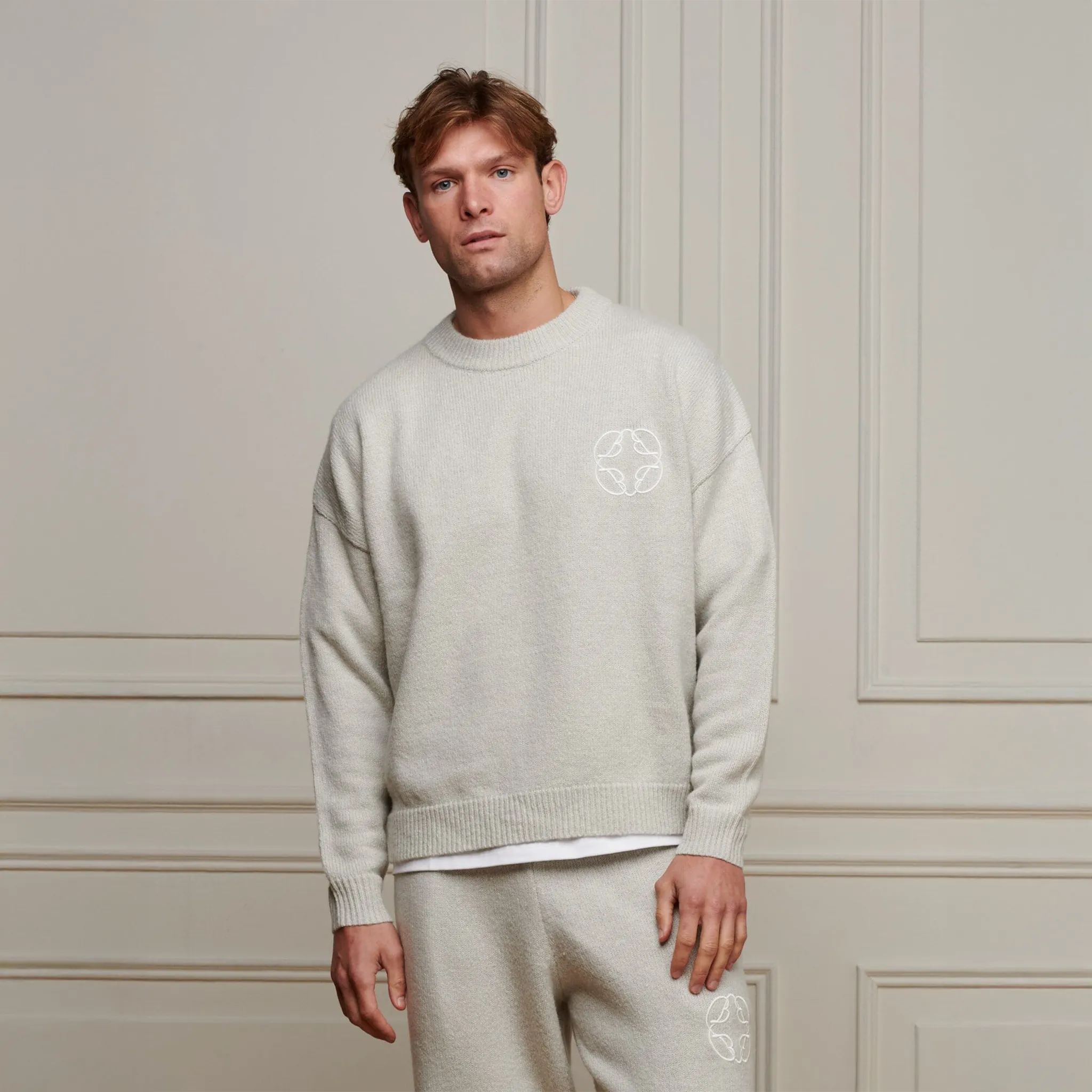 Front View of Belier Cropped Mohair Knit Grey Marl Sweatshirt