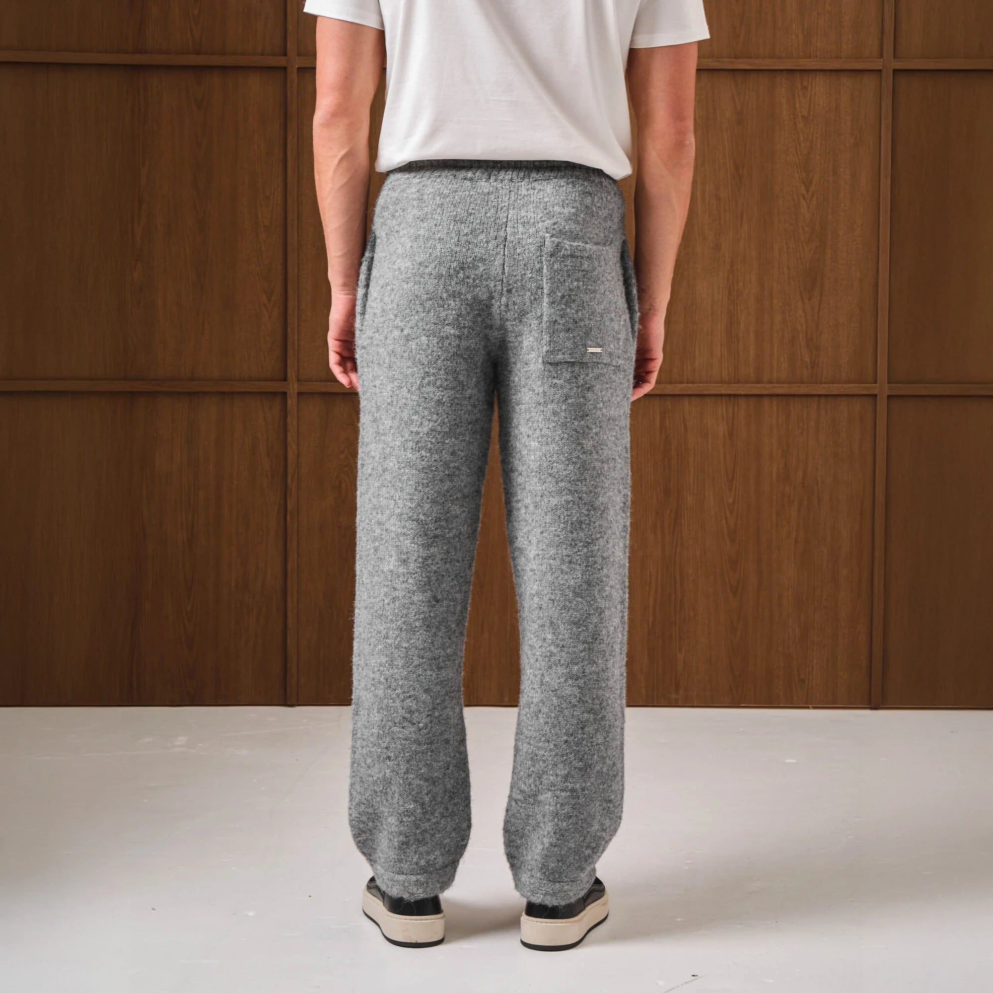 Back View of Belier Knitted Grey Sweatpants BM768GRY
