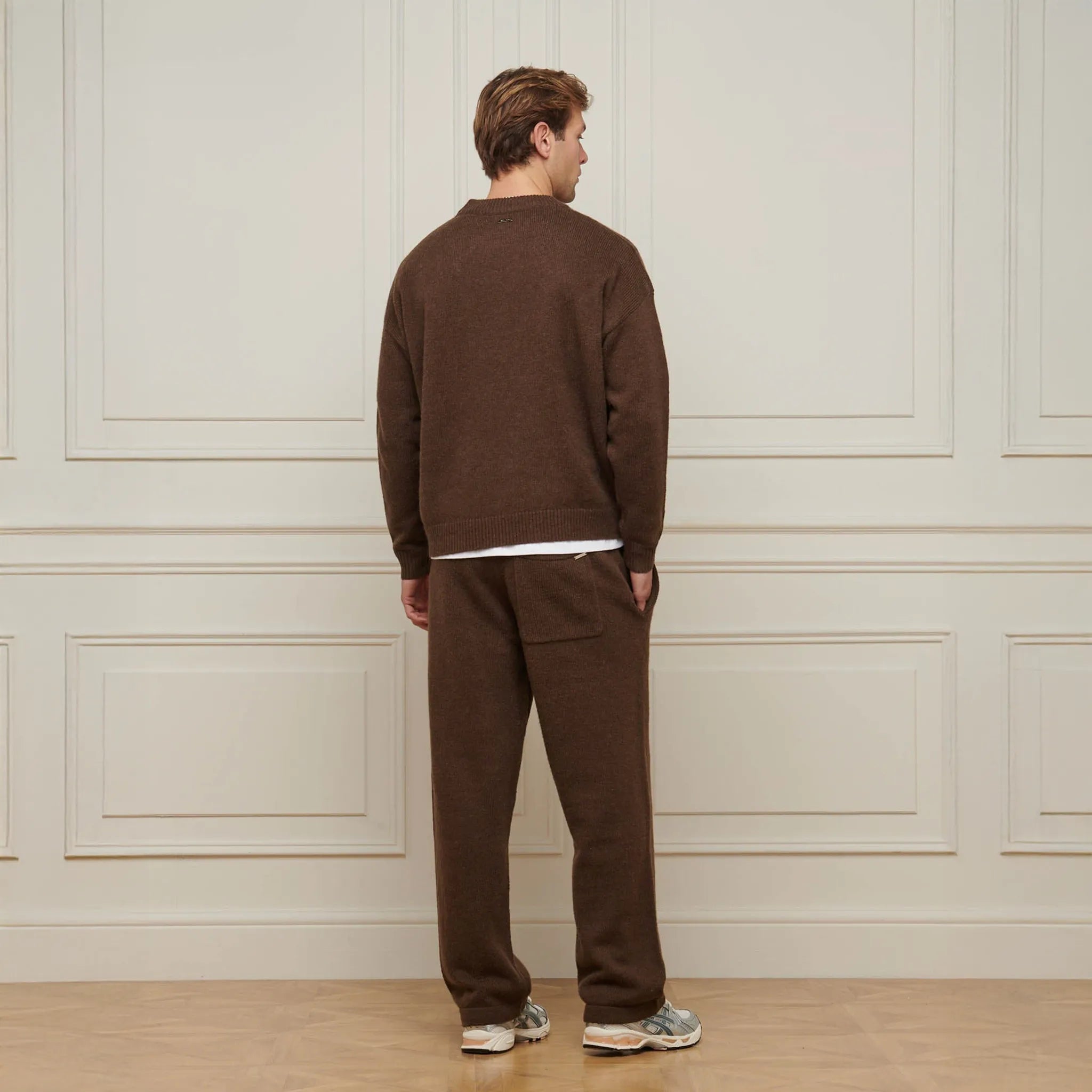 Back View of Belier Cropped Mohair Knit Brown Sweatshirt