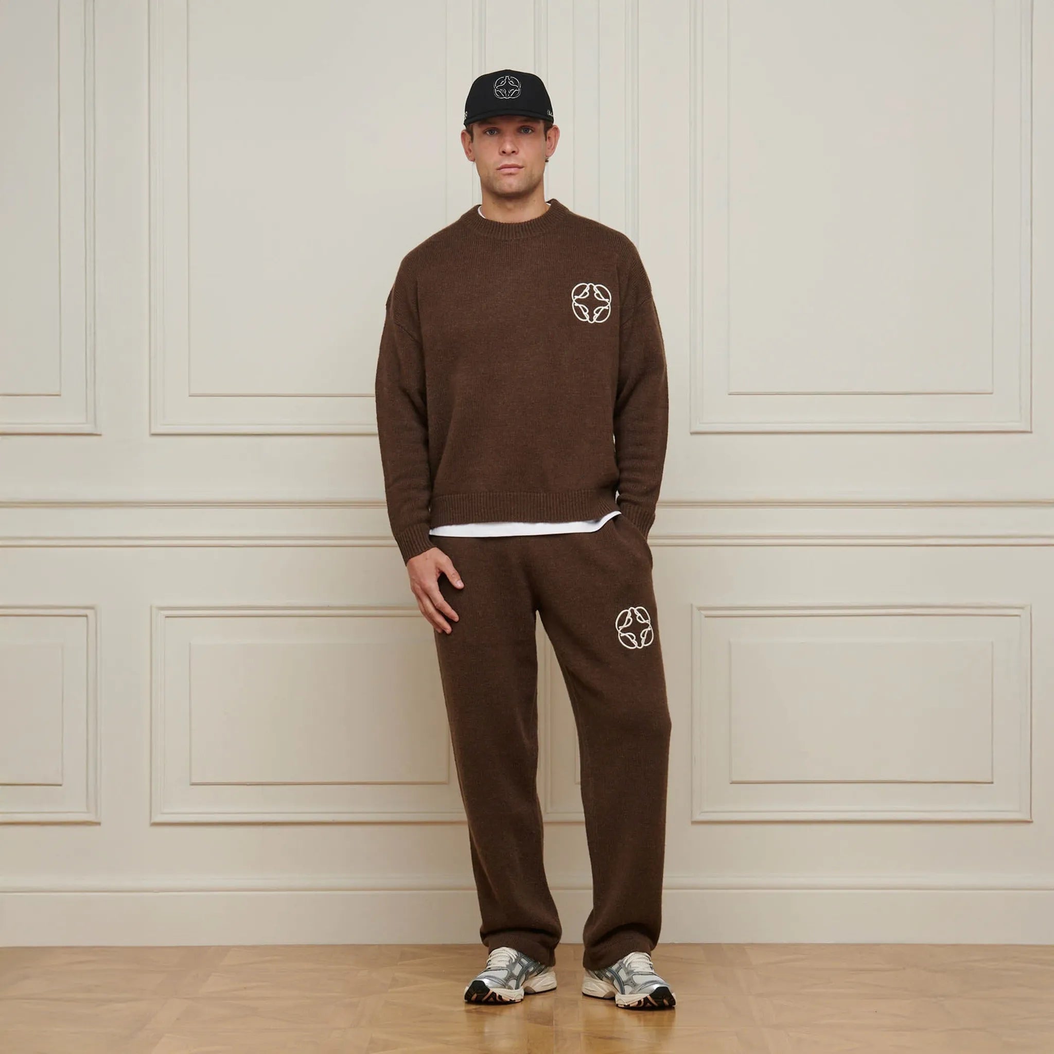 Front View of Belier Cropped Mohair Knit Brown Sweatshirt