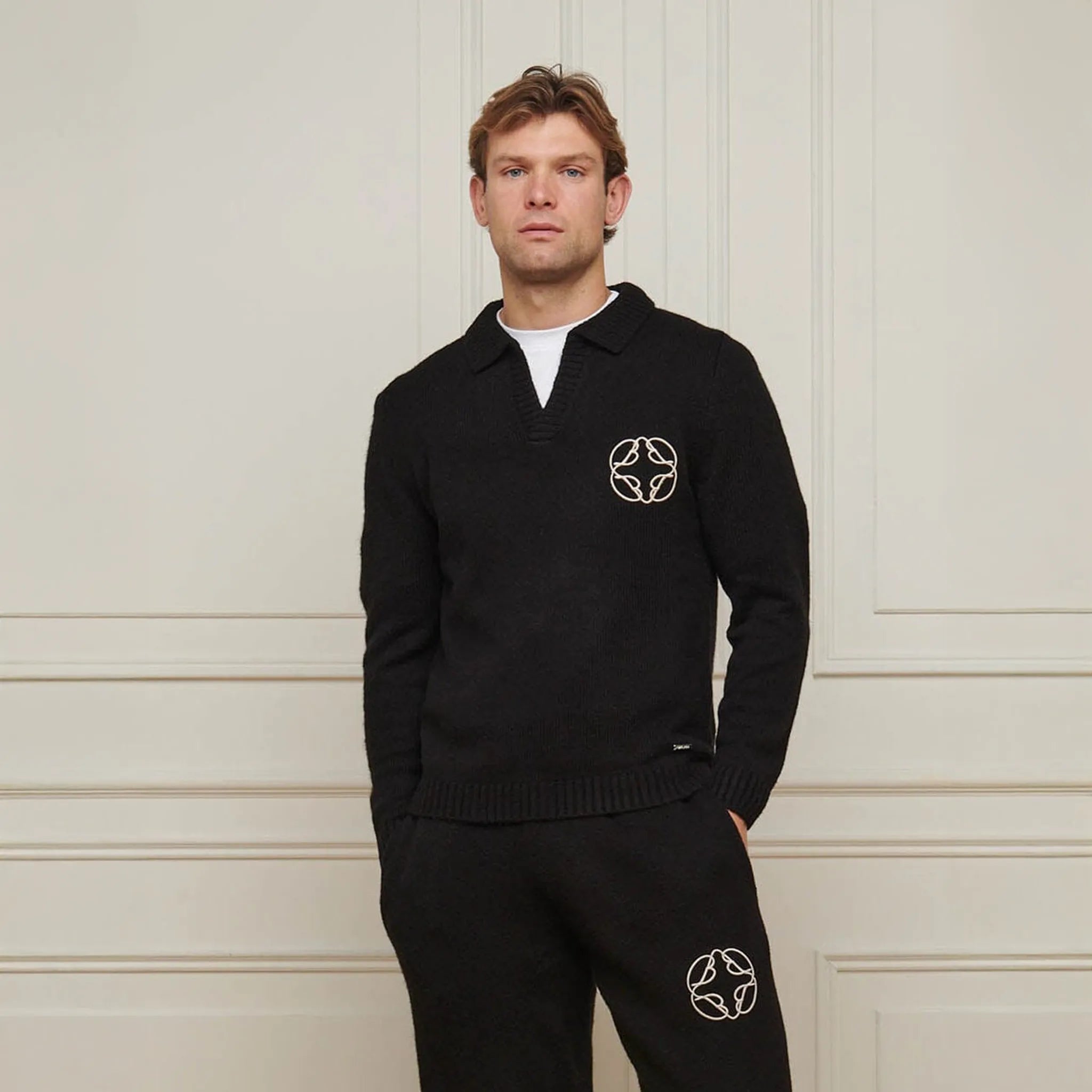 Front View of Belier Mohair Knit Black Open Sweatshirt