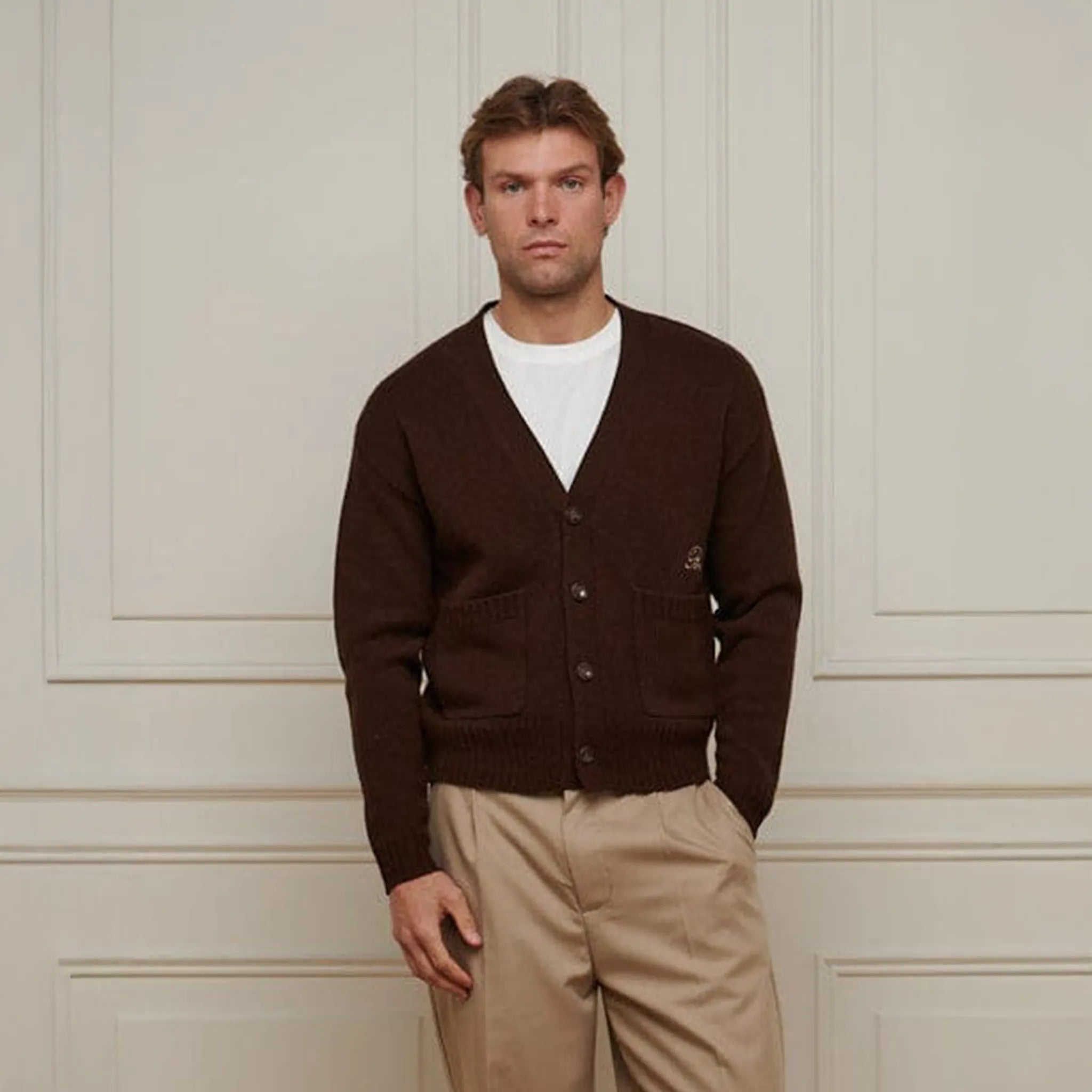 Front Belier Relaxed Fit Knitted Brown Cardigan BM473BRN