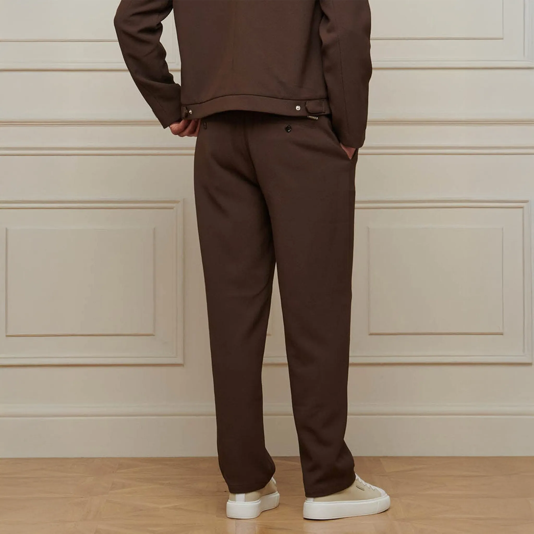 Back View of Belier Smart Textured Smart Brown Trousers BM826BRN