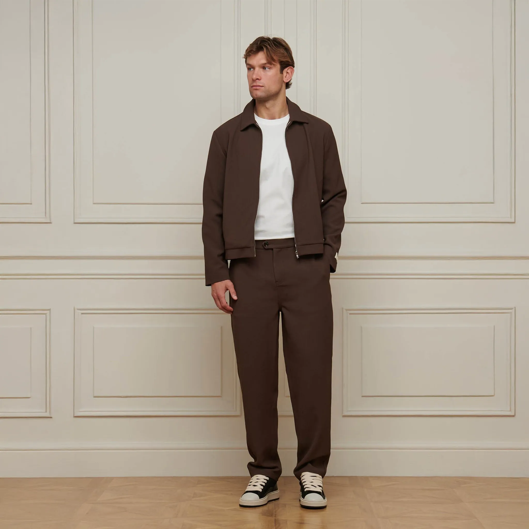 Front View of Belier Smart Textured Smart Brown Trousers BM826BRN