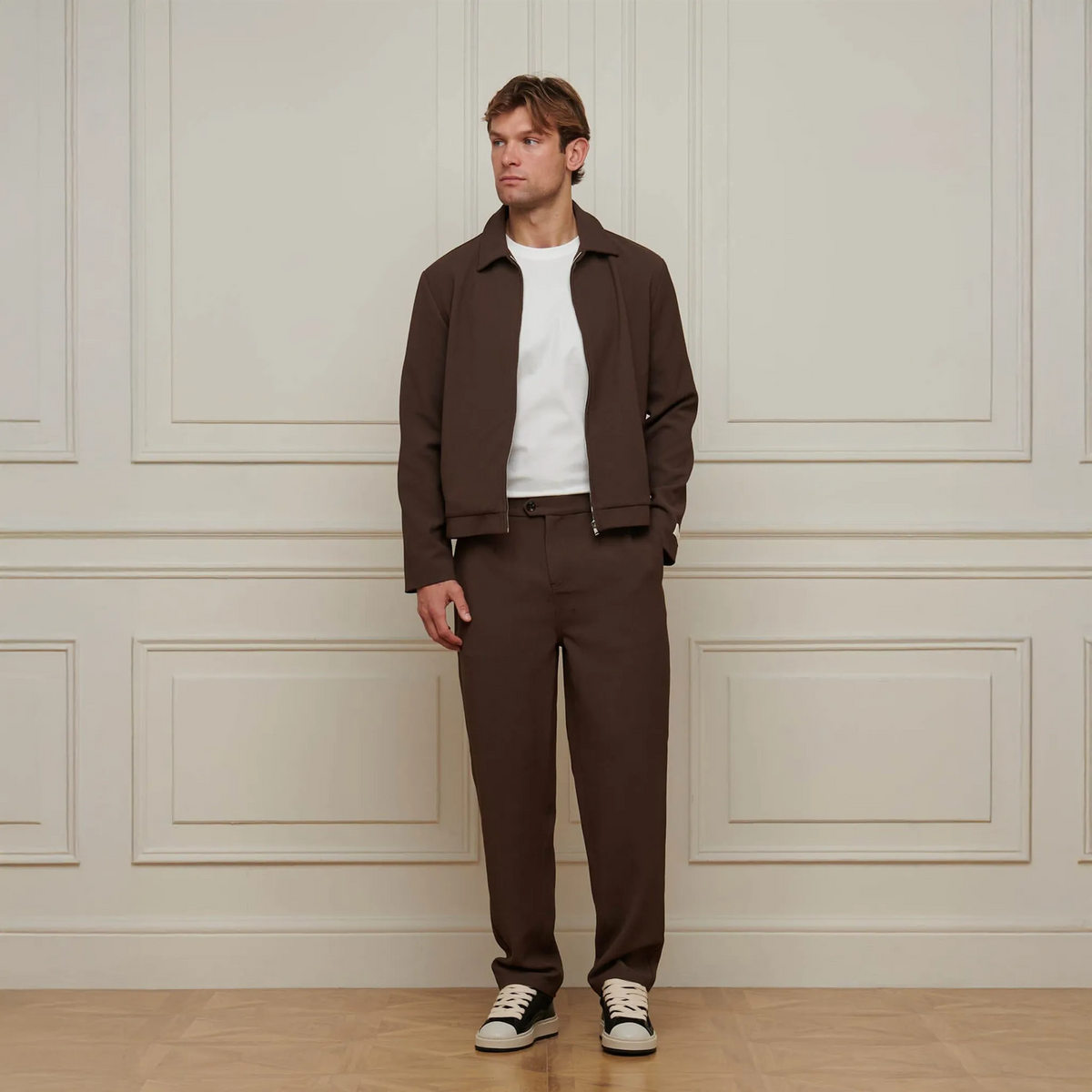 Belier Textured Smart Brown Zip-Up Jacket | BM827BRN-S