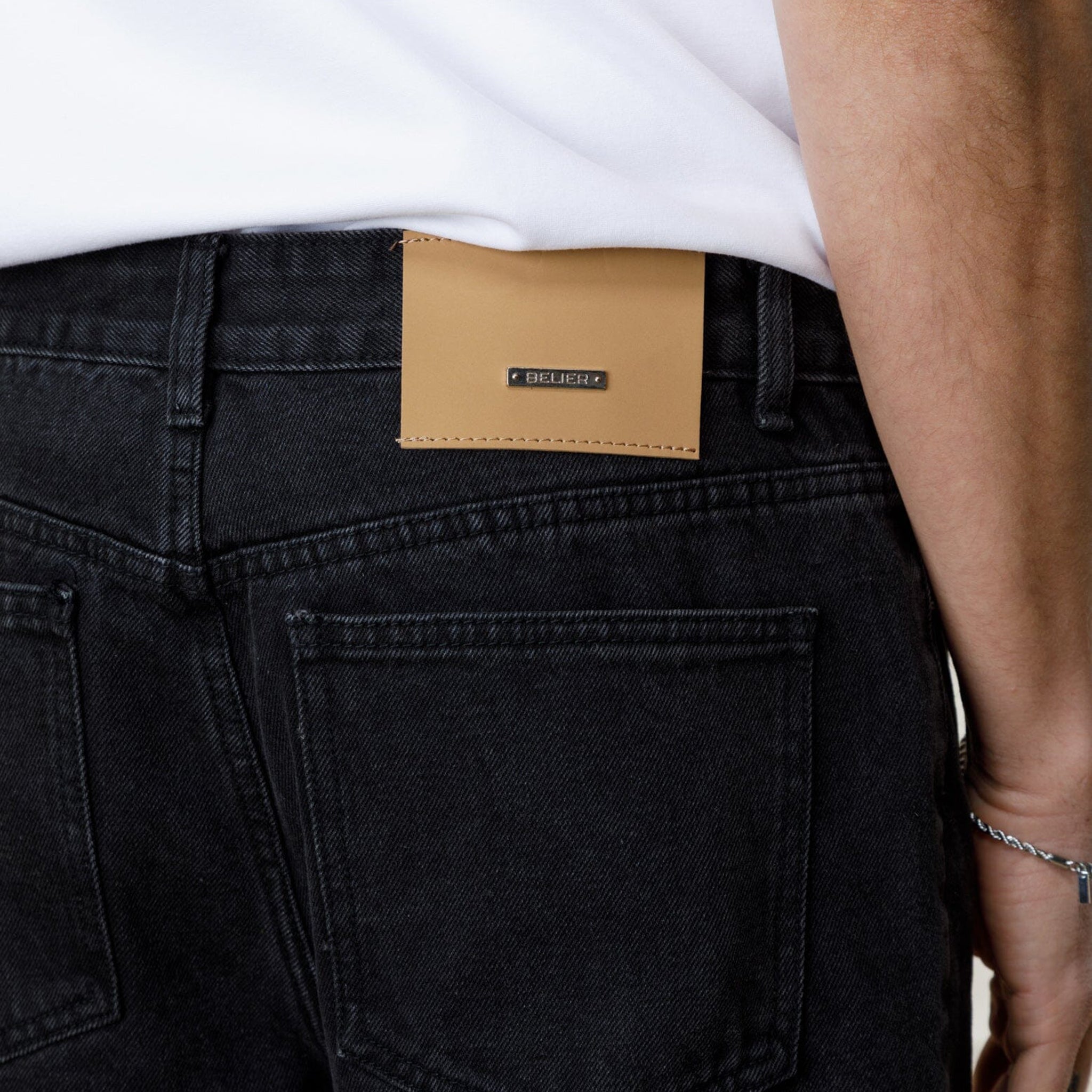 Detailed Back View of Belier Straight Leg Jeans Washed Black