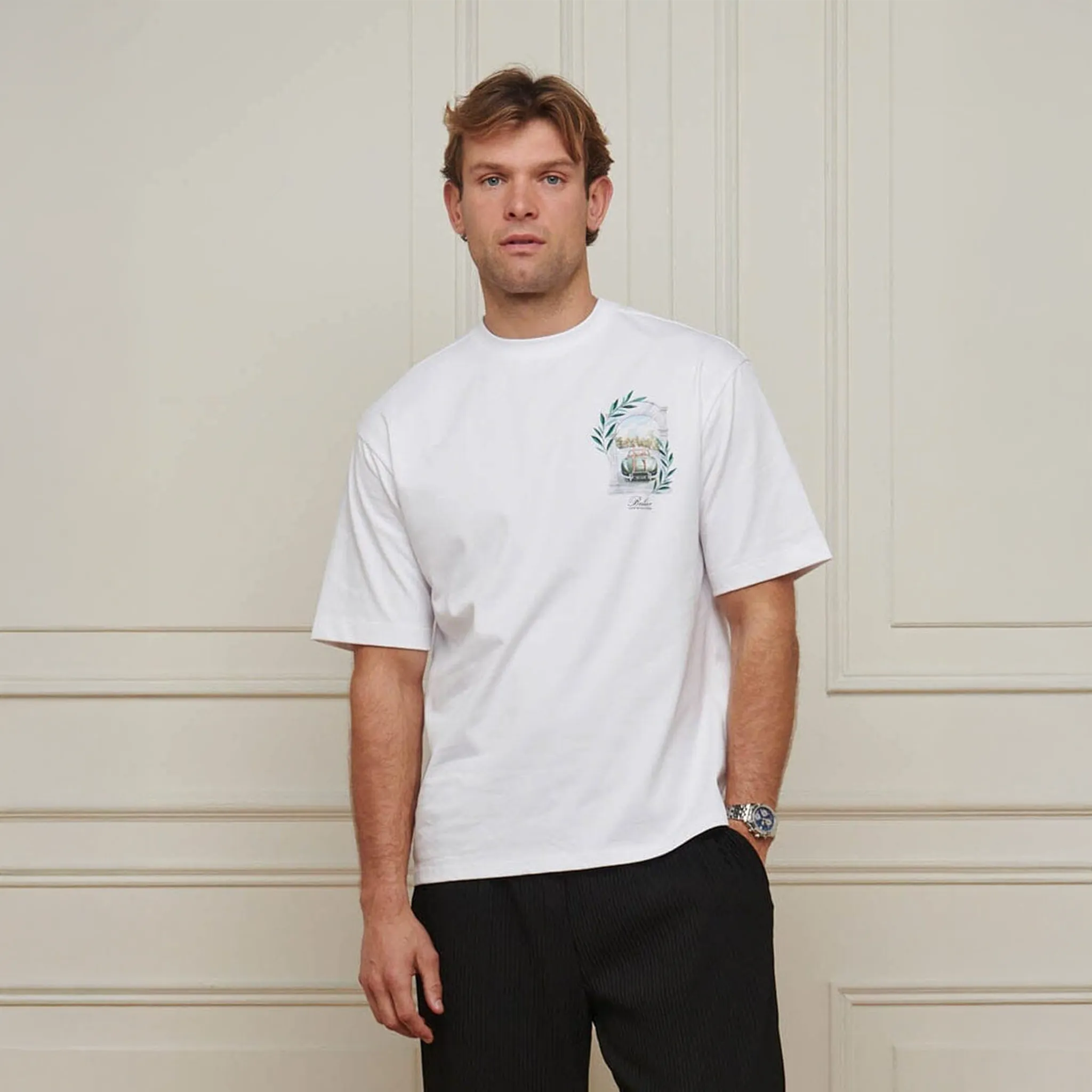 Front View of Belier Val d'Isère Arch White T Shirt