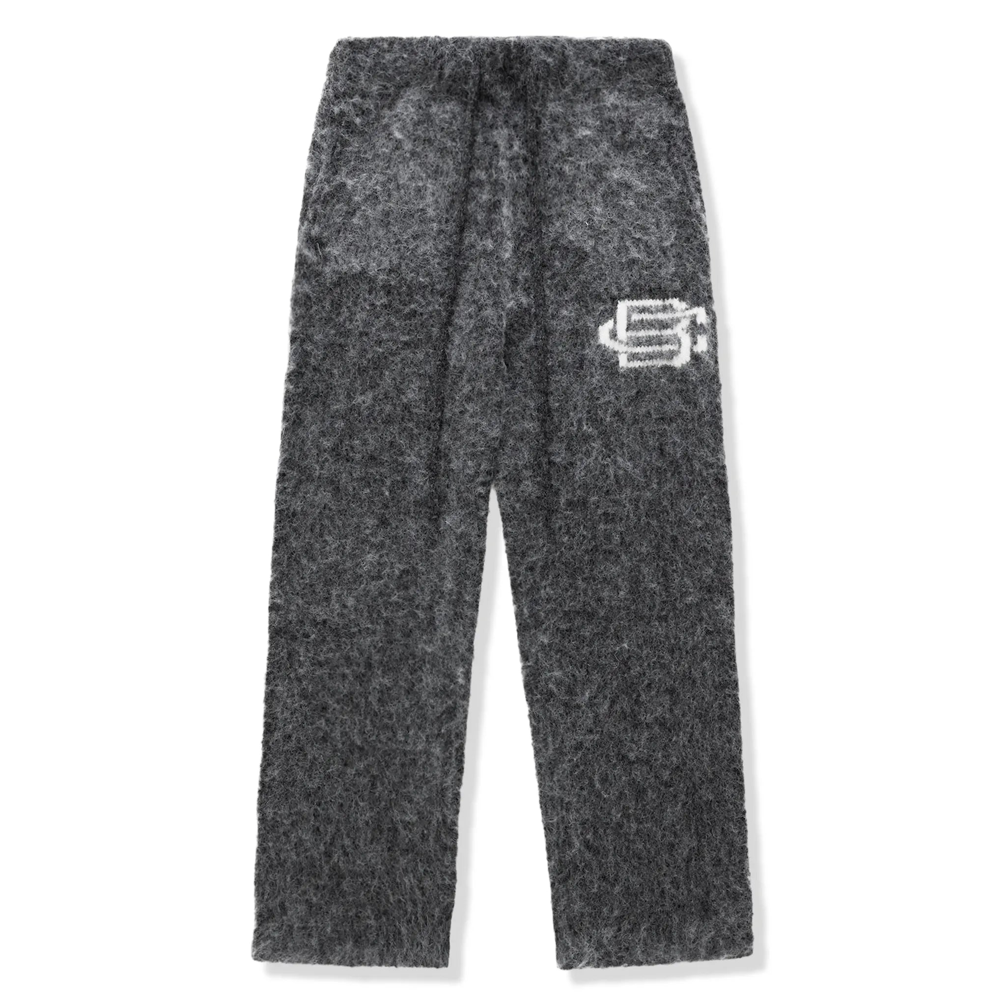 Front View of Bénir Clothing Mohair Knit BC Charcoal Sweatpants MOJOGCHAR