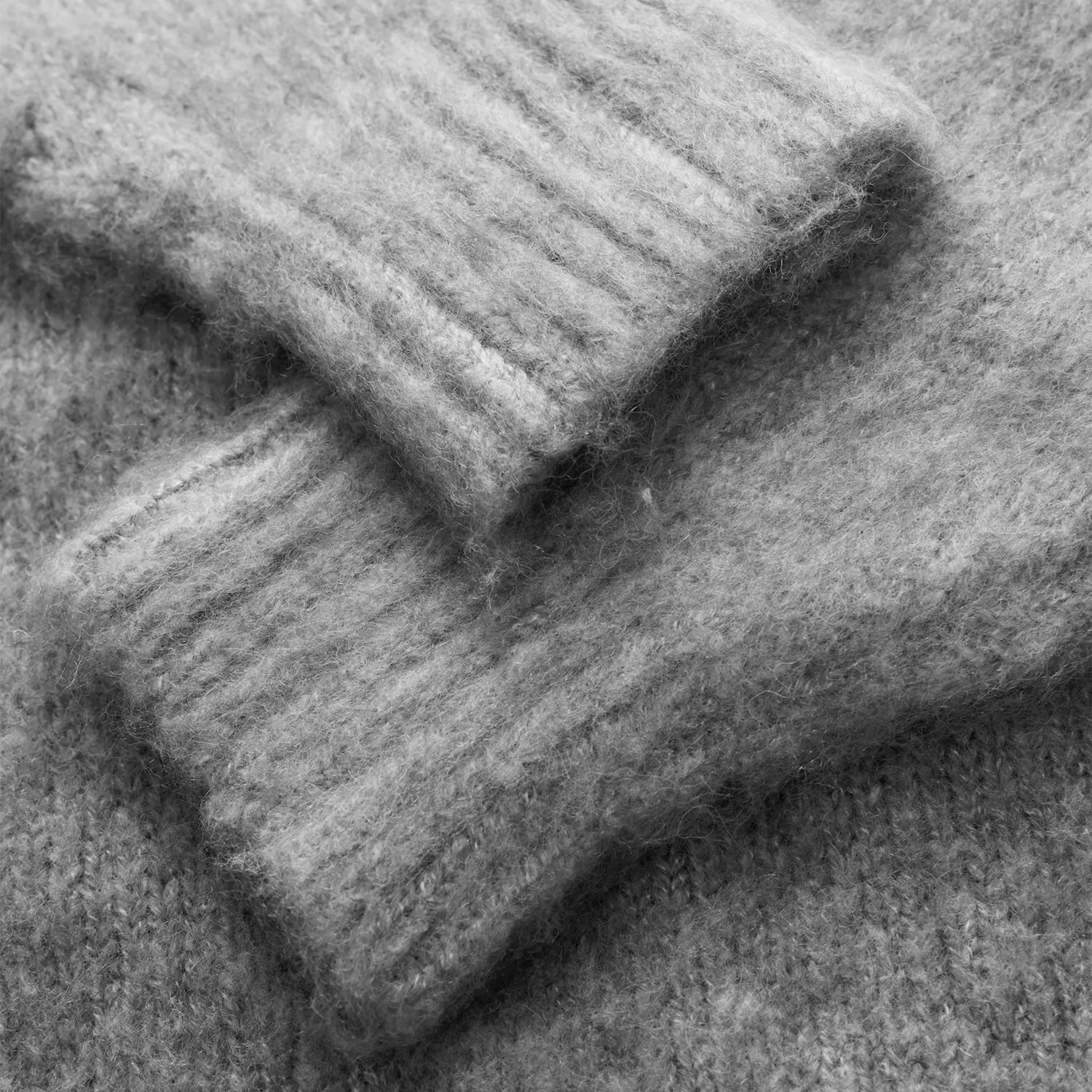 Detailed Sleeve View of Bénir Clothing Mohair Knit BC Light Grey Sweatshirt MOJUMPLGRY