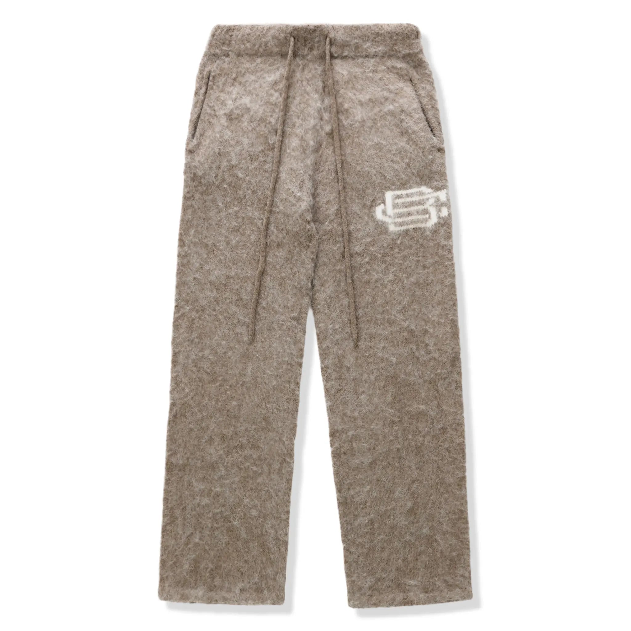 Front View of Bénir Clothing Mohair Knit BC Taupe Sweatpants MOJOGTAP