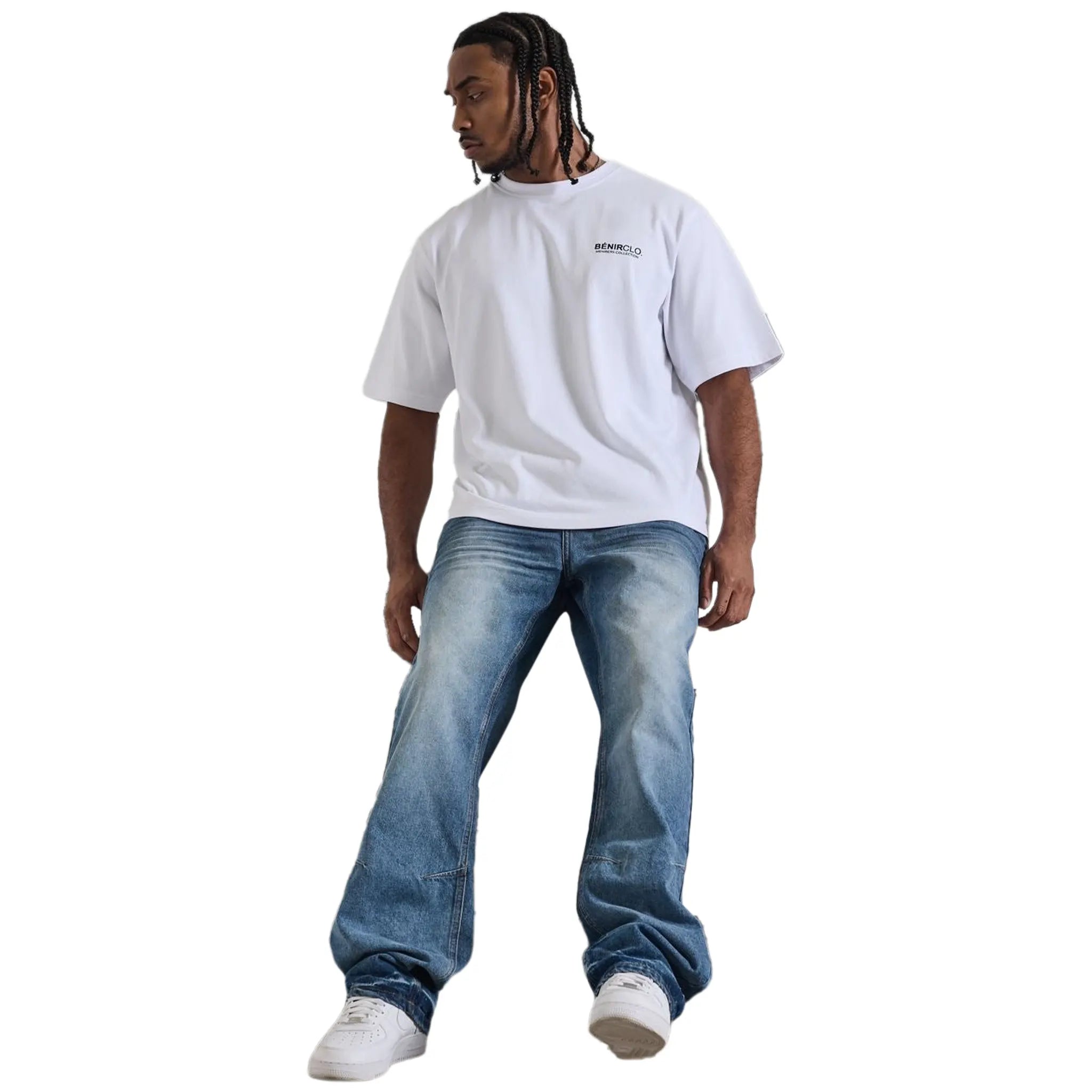 Front View of Bénir Clothing Relaxed Ripple Classic Blue Jeans CRUMP-BLU