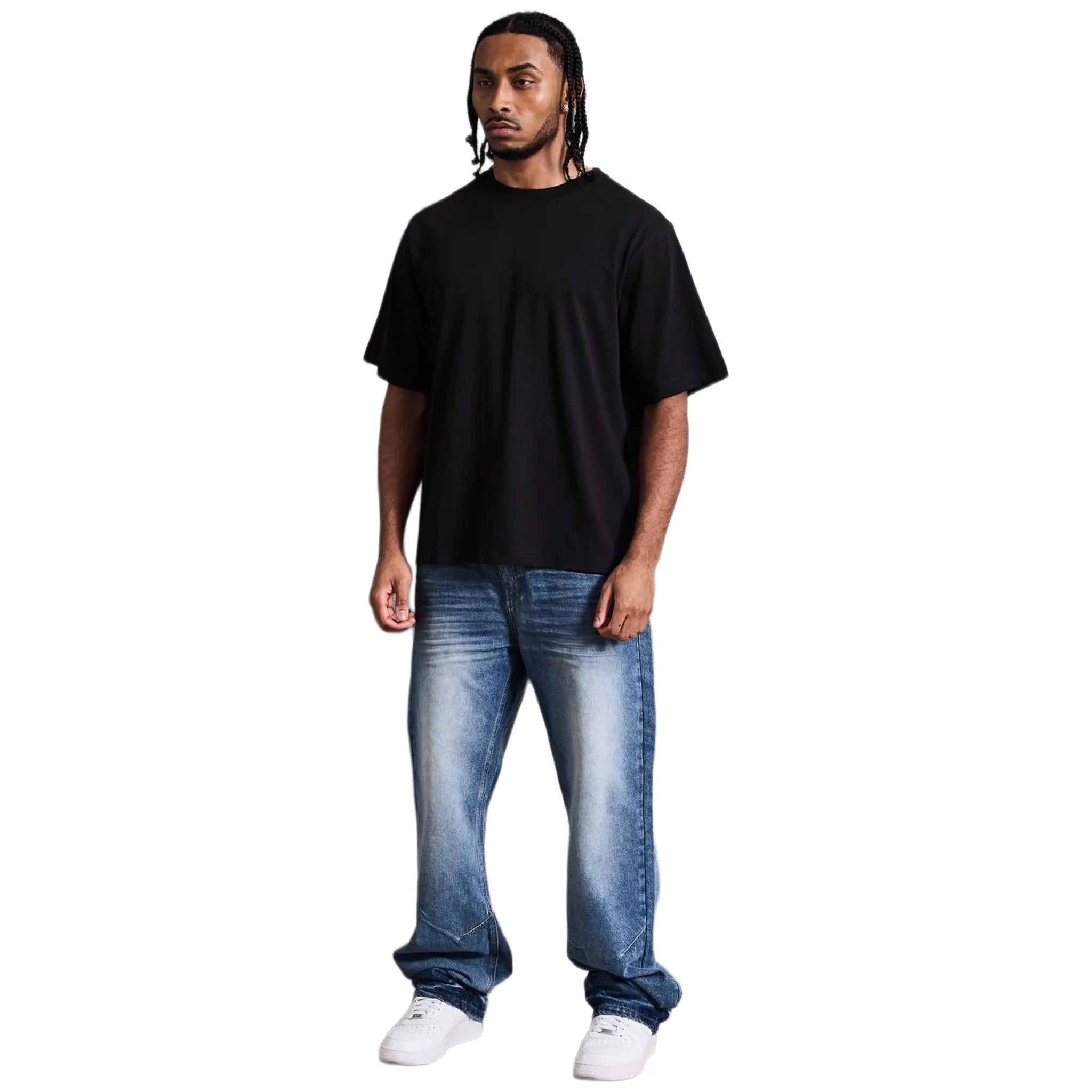 Front View of Bénir Clothing Relaxed Ripple Classic Blue Jeans CRUMP-BLU