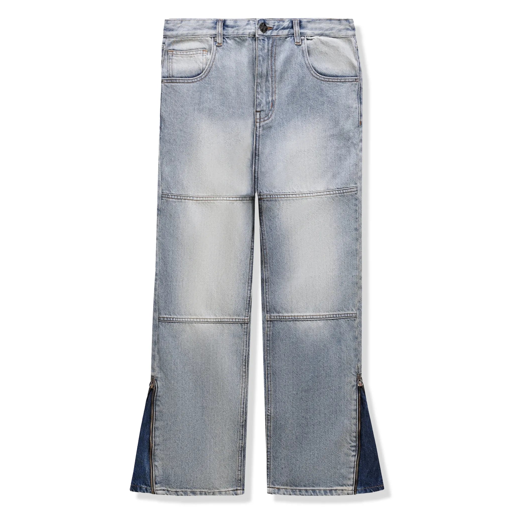 Front View of Bénir Clothing Zip Flare Sky Blue Jeans ZIPHEM-BLU