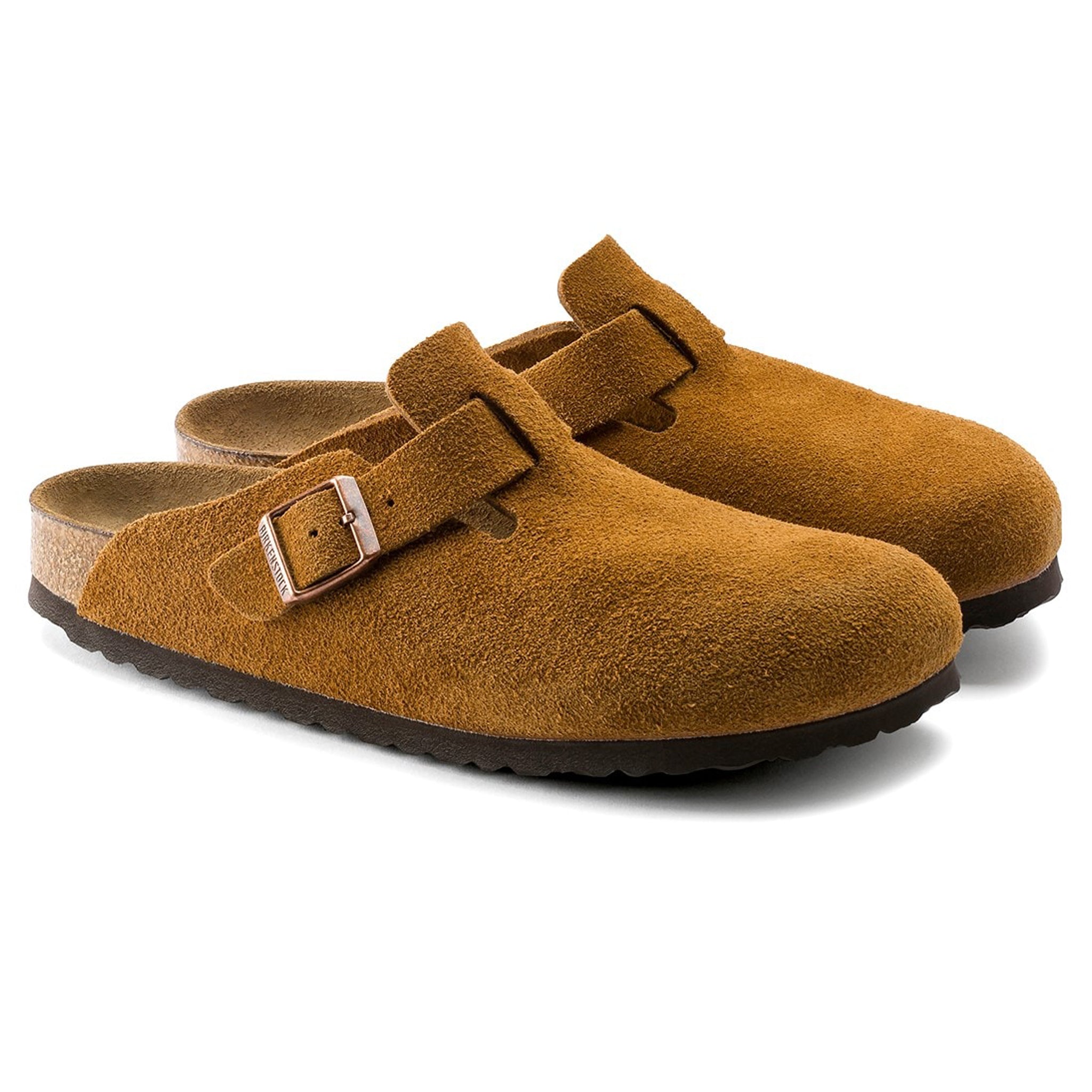 Front side view of Birkenstock Boston Suede Flat Sandals Mink 1009542