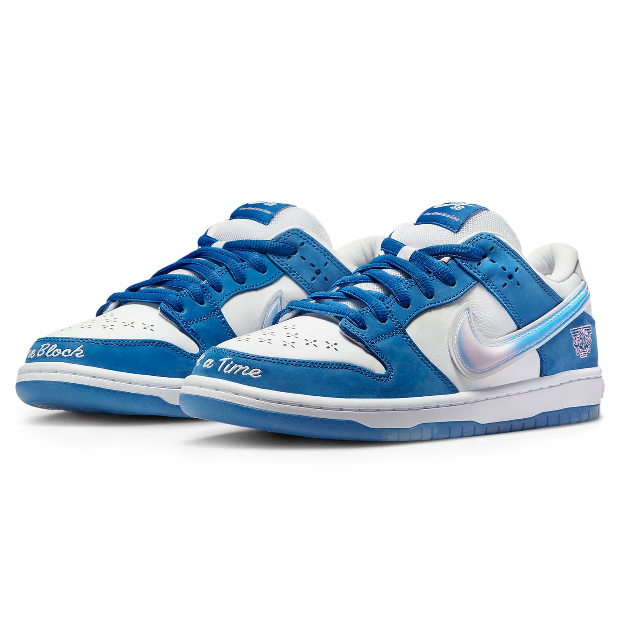 Front side view of Born x Raised x Nike SB Dunk Low One Block at a Time FN7819-400