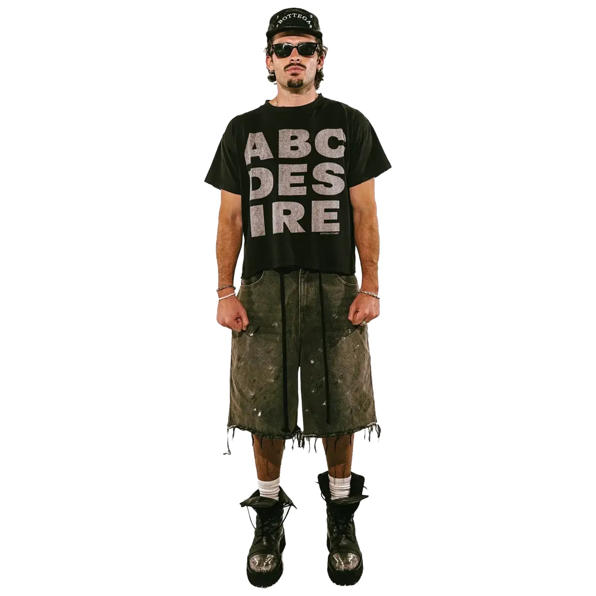 Model View of Bottega Desires ABC Black T-Shirt