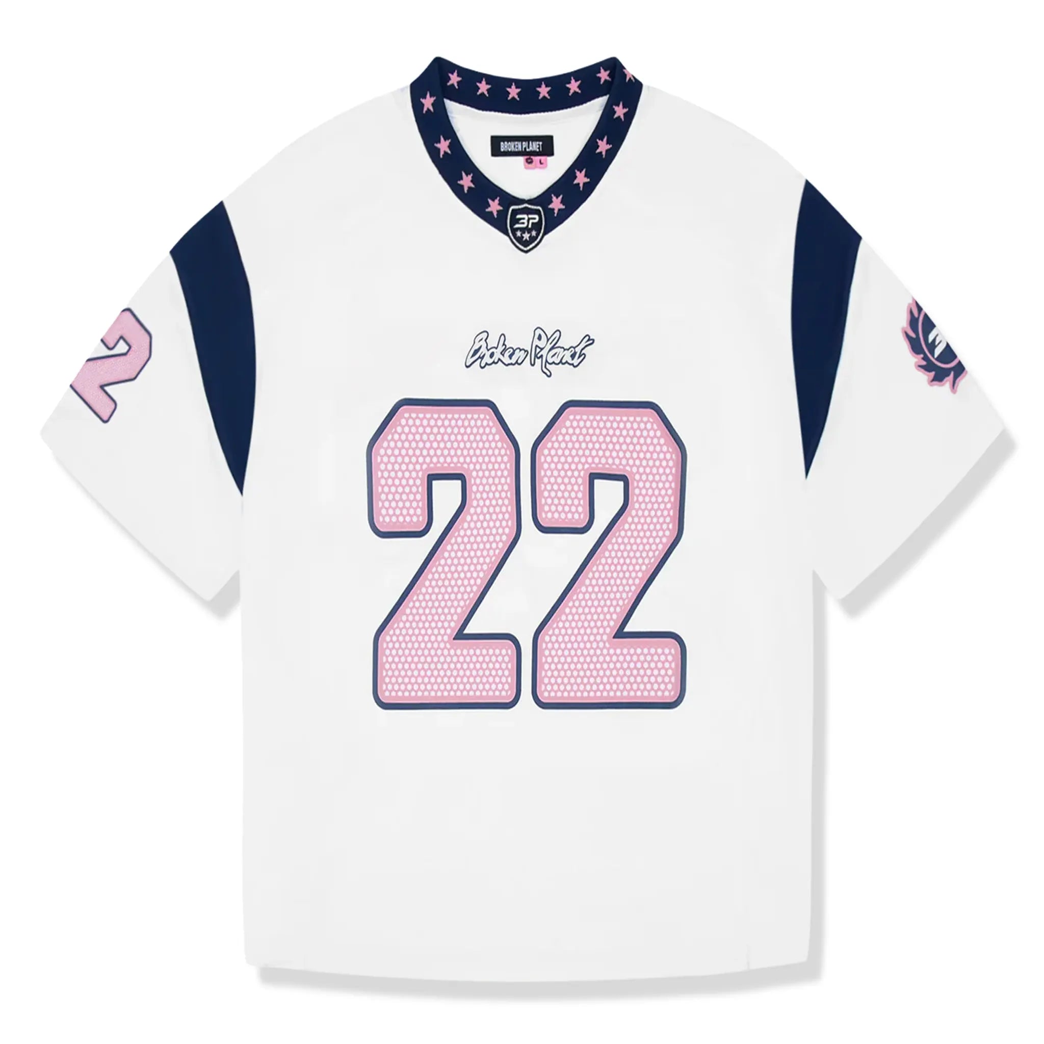 Front View of Broken Planet All Star League Navy Pink Jersey BPJUN25AFJSWHITEPNNVL