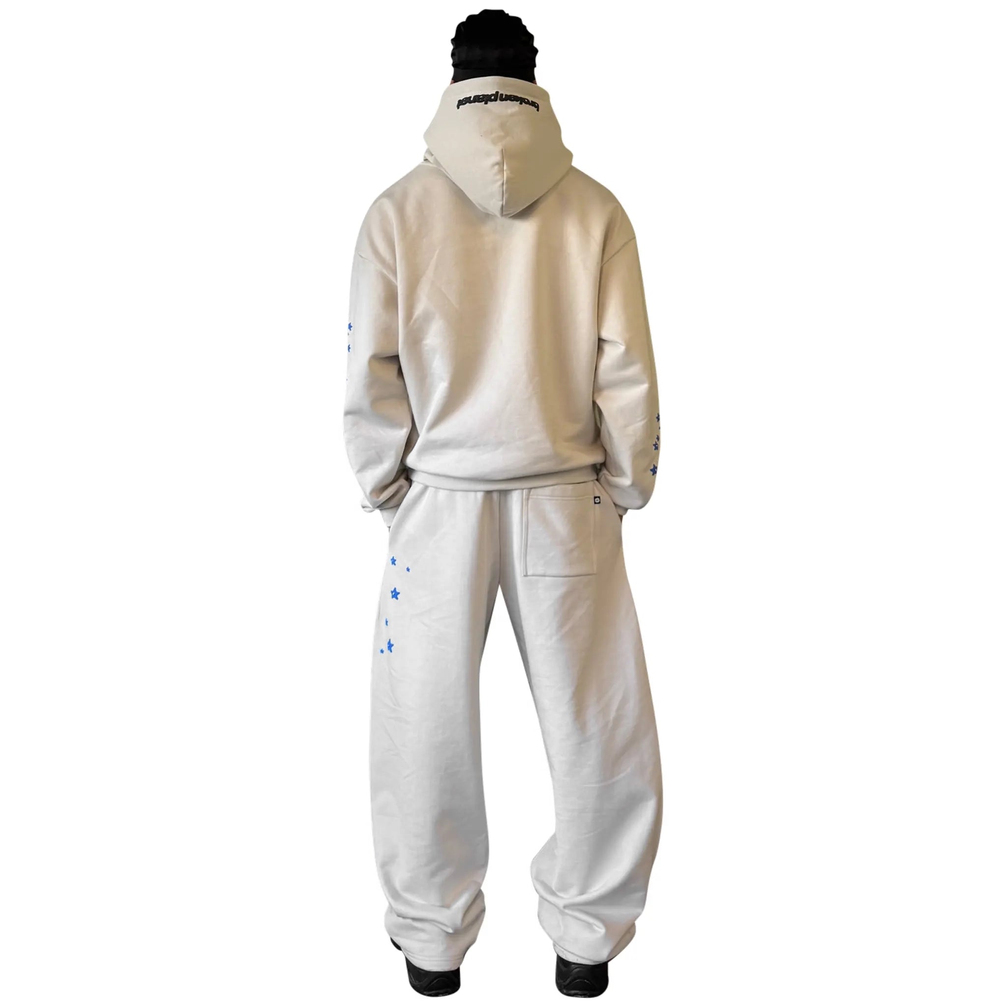 Model back view of Broken Planet All The Stars Straight Leg Ivory White Sweatpants BP-JAN25-SLSP-I_WHITE