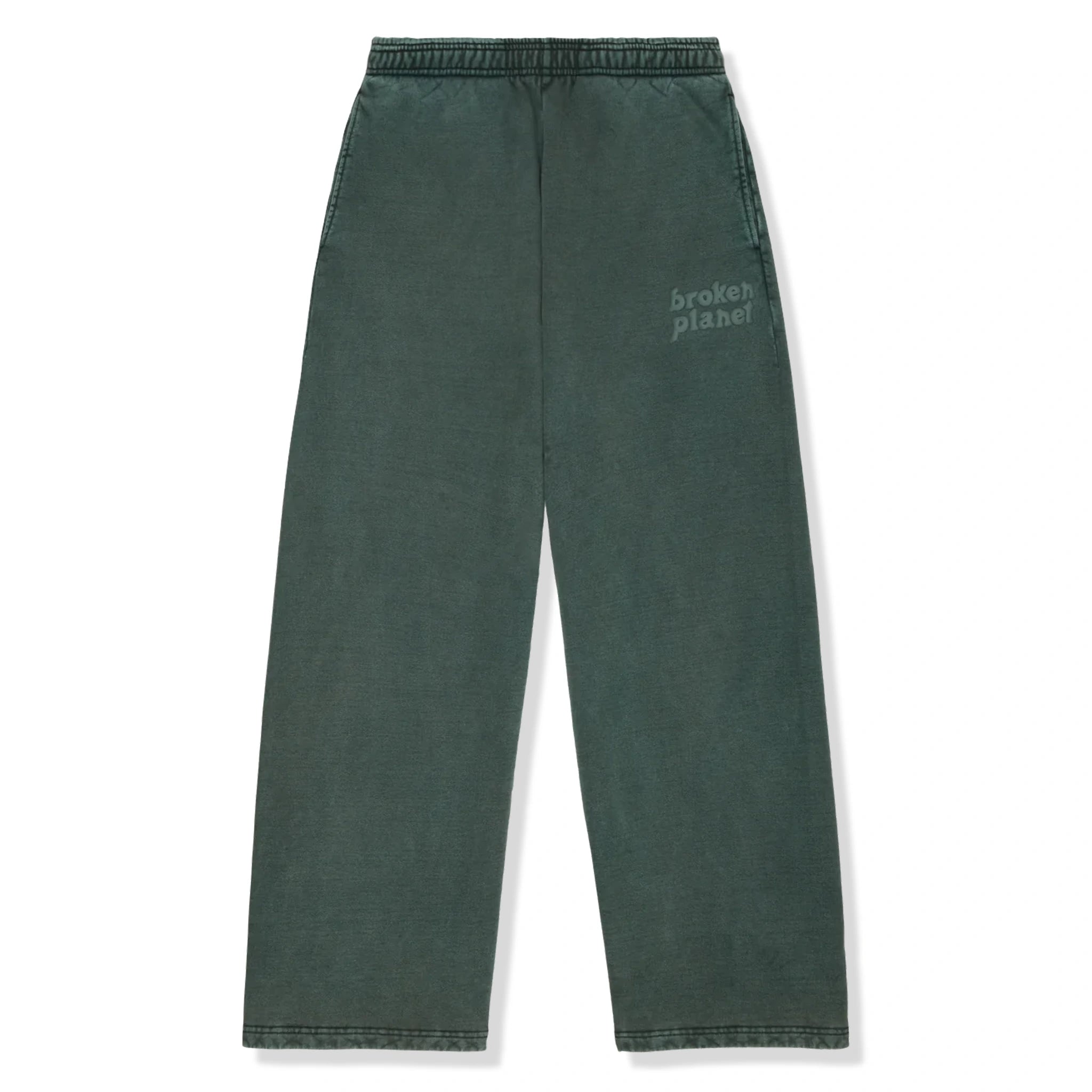 Front view of Broken Planet Basics Straight Leg Washed Emerald Sweatpants