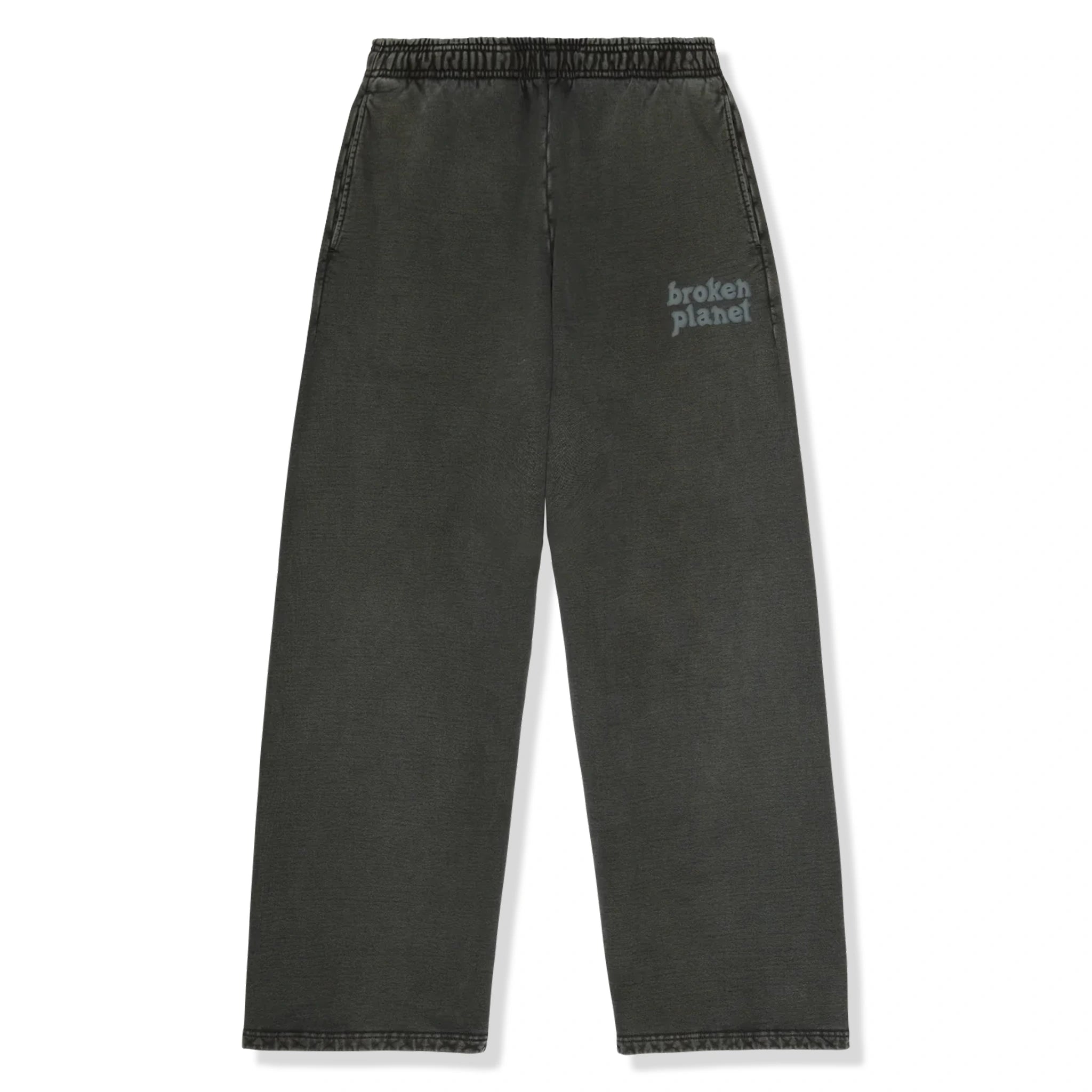 Front view of Broken Planet Basics Wide Leg Washed Soot Black Sweatpants
